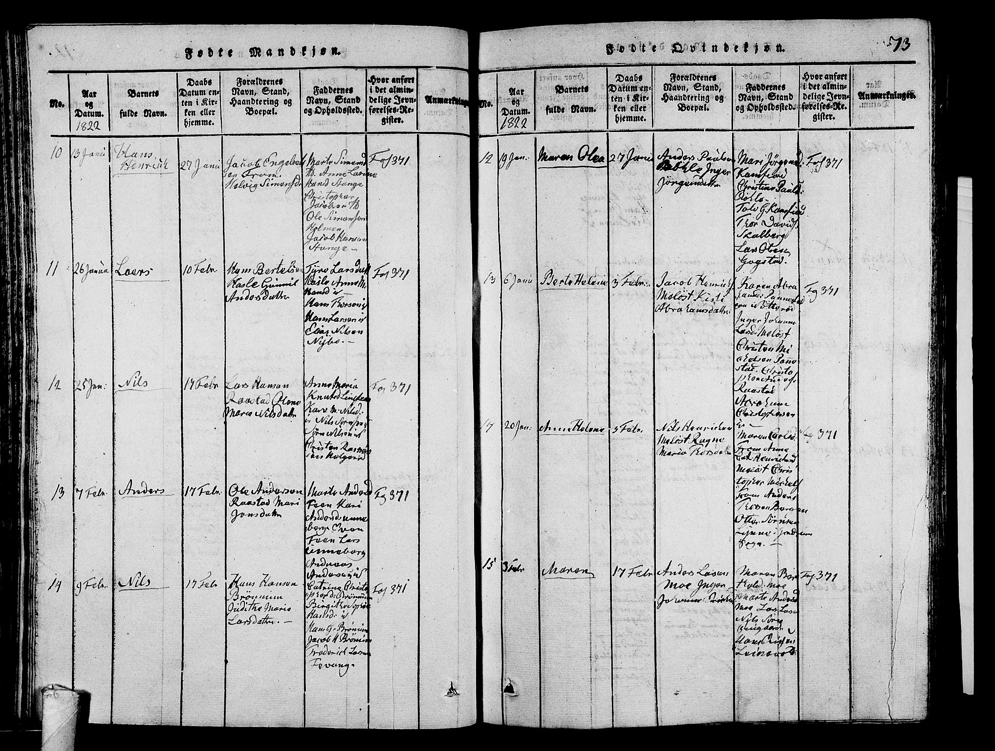 Sandar kirkebøker, SAKO/A-243/G/Ga/L0001: Parish register (copy) no. 1, 1814-1835, p. 73