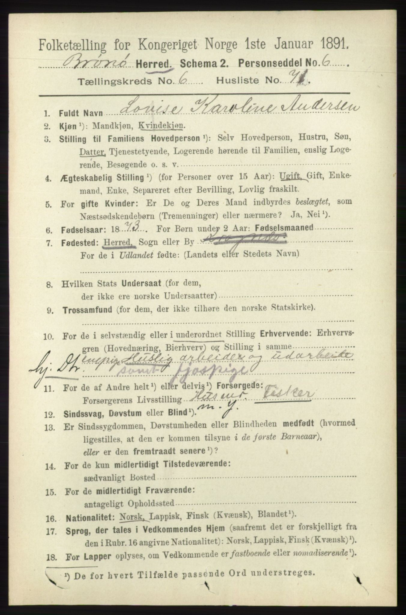 RA, 1891 census for 1814 Brønnøy, 1891, p. 3671