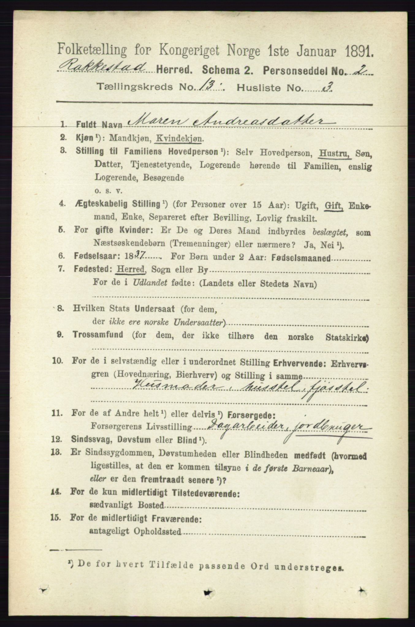 RA, 1891 census for 0128 Rakkestad, 1891, p. 6405