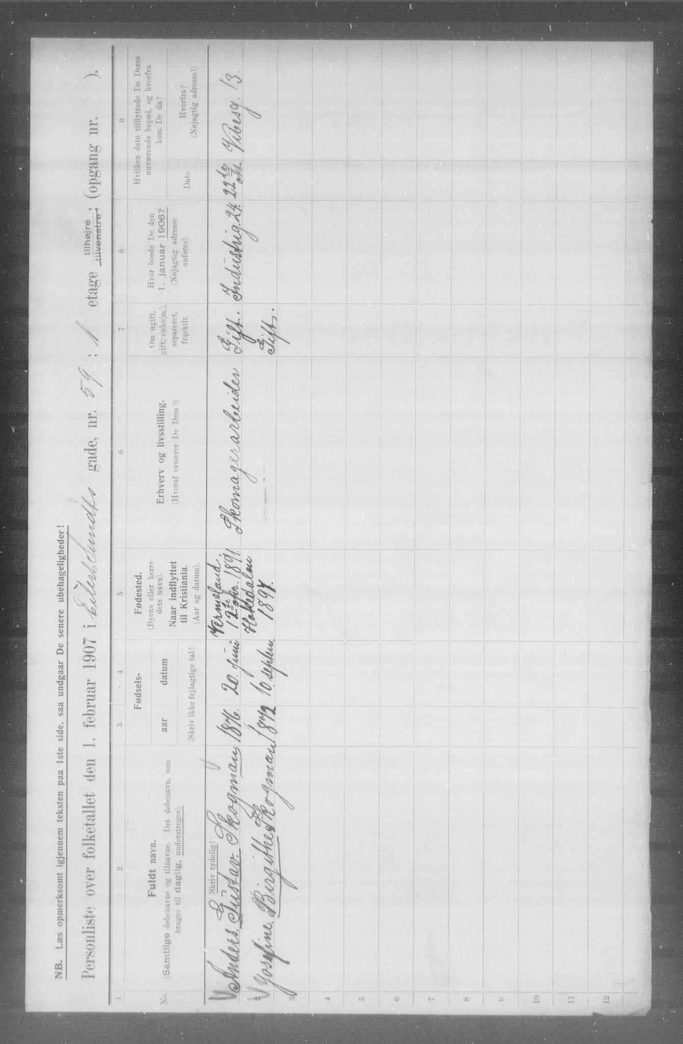 OBA, Municipal Census 1907 for Kristiania, 1907, p. 9860