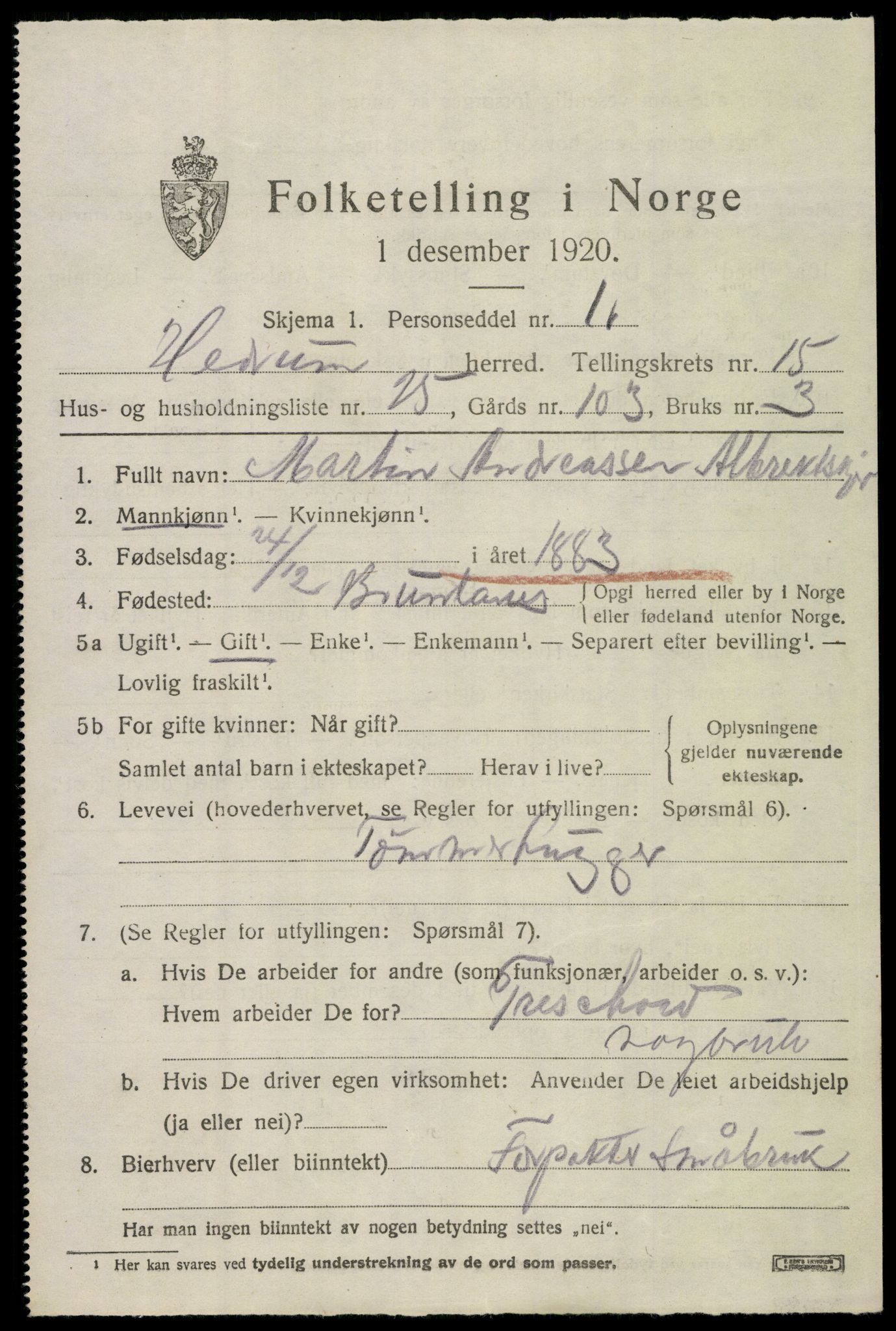 SAKO, 1920 census for Hedrum, 1920, p. 10233