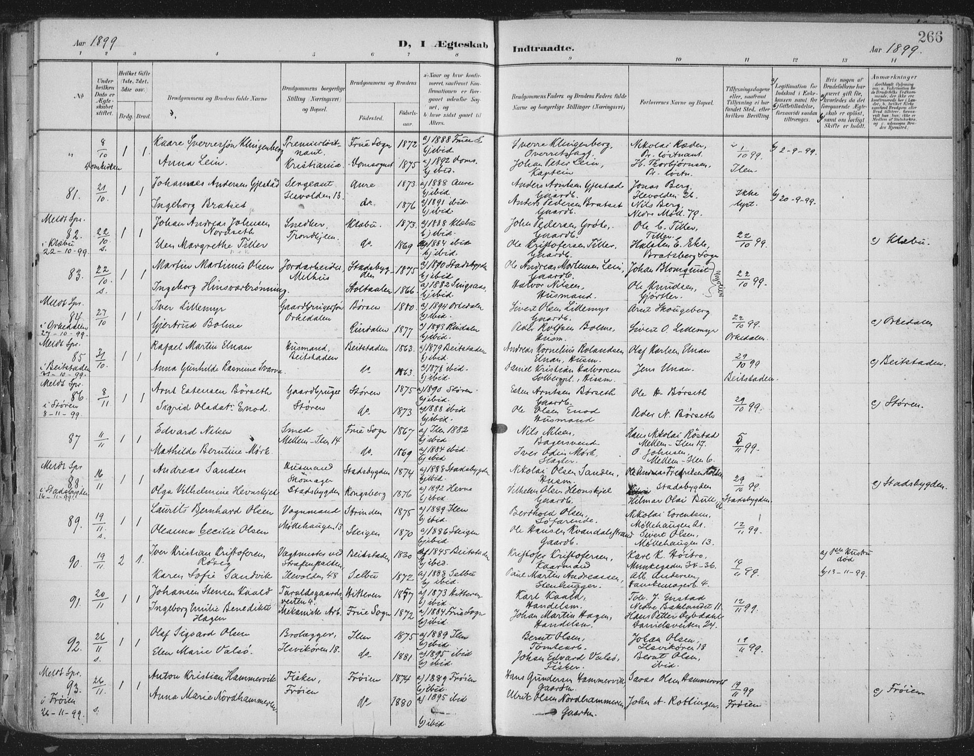 Ministerialprotokoller, klokkerbøker og fødselsregistre - Sør-Trøndelag, SAT/A-1456/603/L0167: Parish register (official) no. 603A06, 1896-1932, p. 266