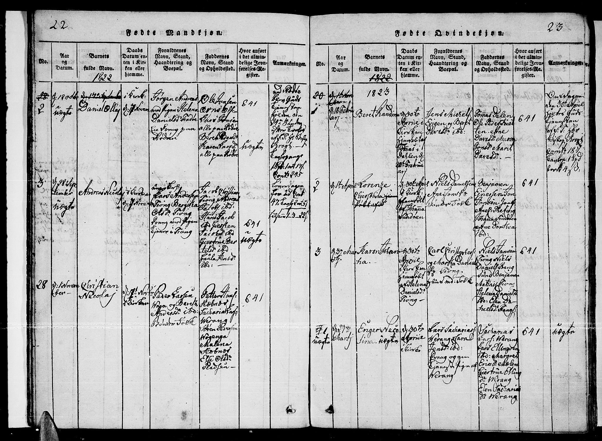 Ministerialprotokoller, klokkerbøker og fødselsregistre - Nordland, SAT/A-1459/841/L0593: Parish register (official) no. 841A04 /1, 1820-1825, p. 22-23