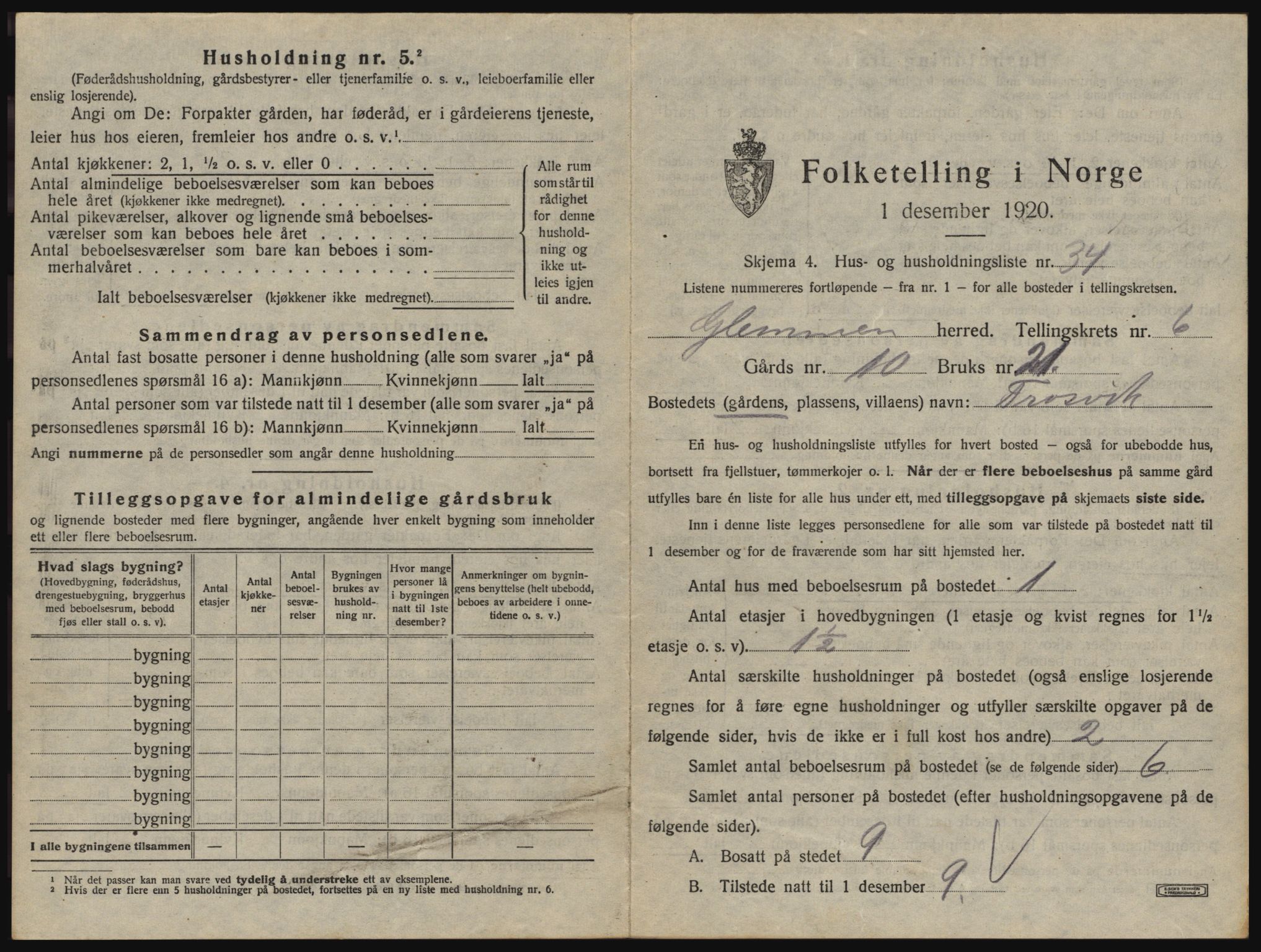 SAO, 1920 census for Glemmen, 1920, p. 2567