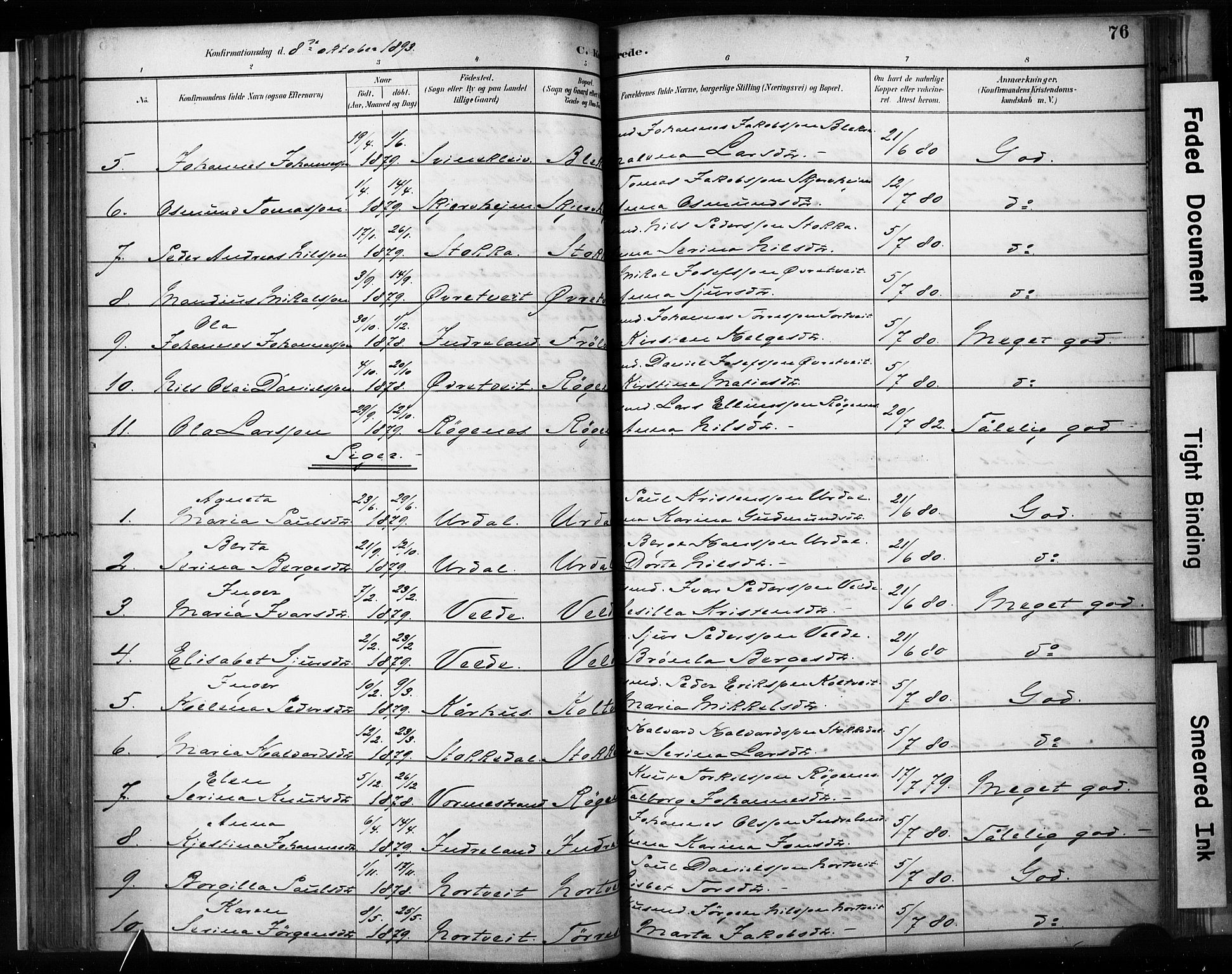 Skjold sokneprestkontor, AV/SAST-A-101847/H/Ha/Haa/L0009: Parish register (official) no. A 9, 1882-1898, p. 76