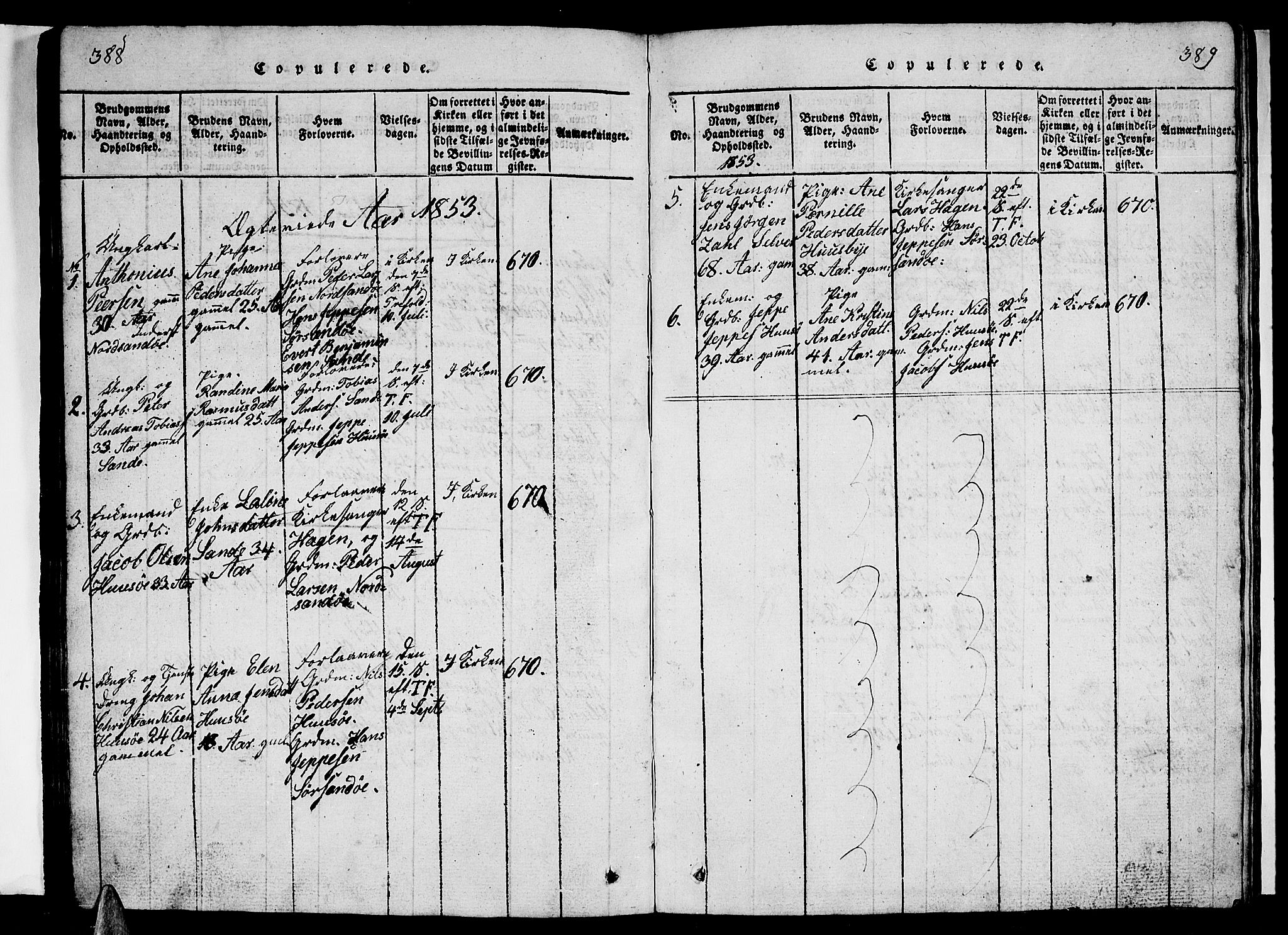 Ministerialprotokoller, klokkerbøker og fødselsregistre - Nordland, SAT/A-1459/840/L0581: Parish register (copy) no. 840C01, 1820-1873, p. 388-389