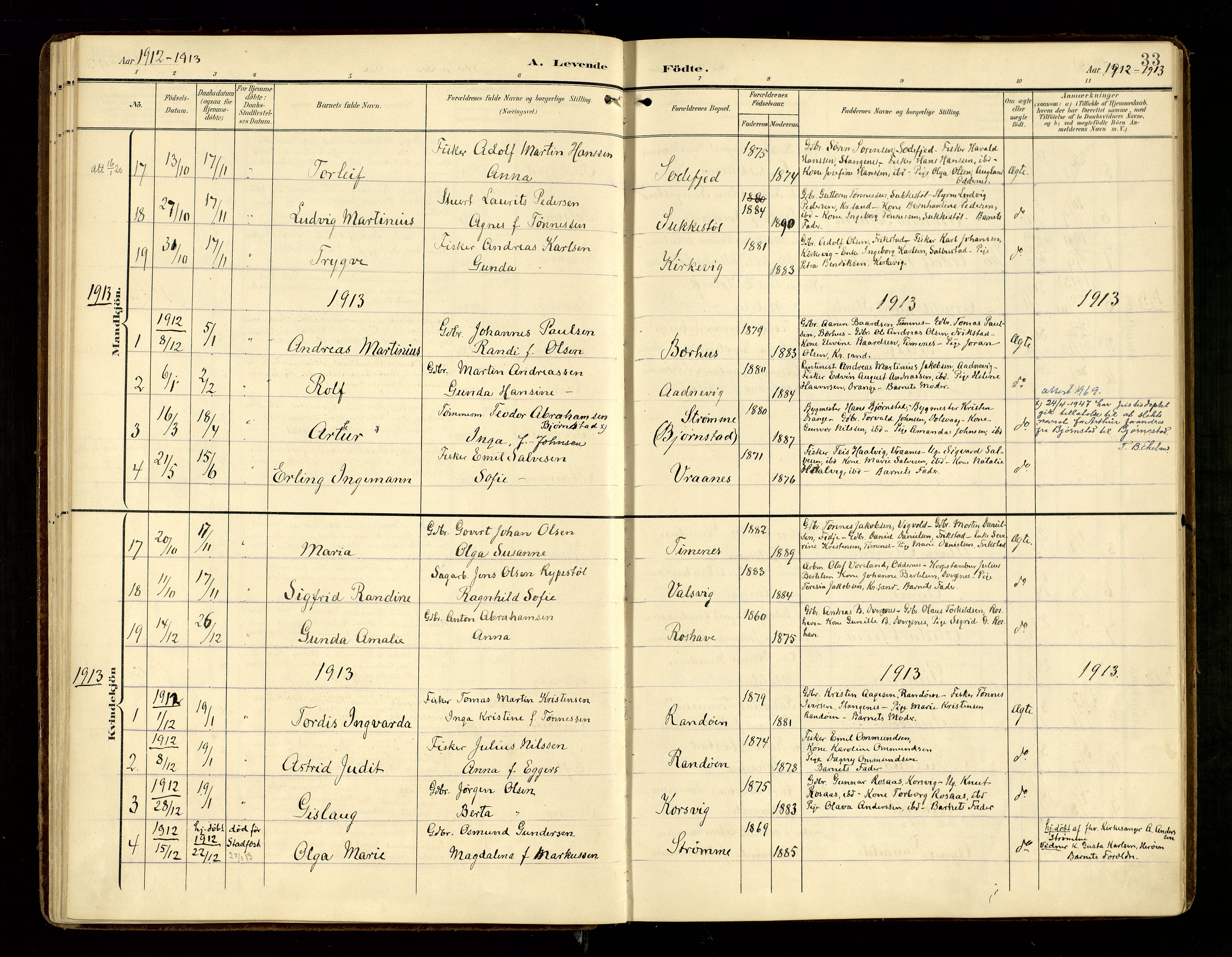 Oddernes sokneprestkontor, AV/SAK-1111-0033/F/Fa/Fab/L0003: Parish register (official) no. A 3, 1903-1916, p. 33