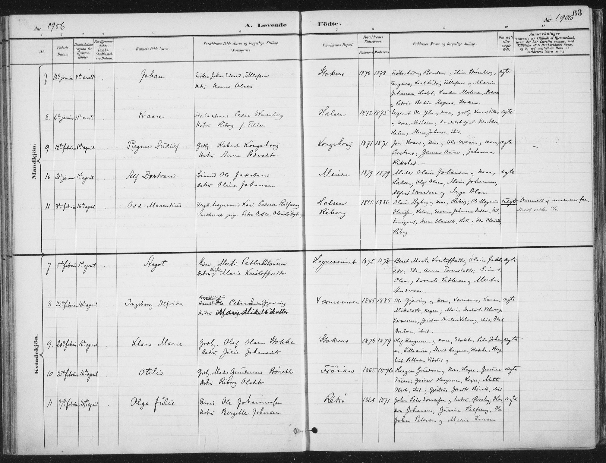 Ministerialprotokoller, klokkerbøker og fødselsregistre - Nord-Trøndelag, AV/SAT-A-1458/709/L0082: Parish register (official) no. 709A22, 1896-1916, p. 63