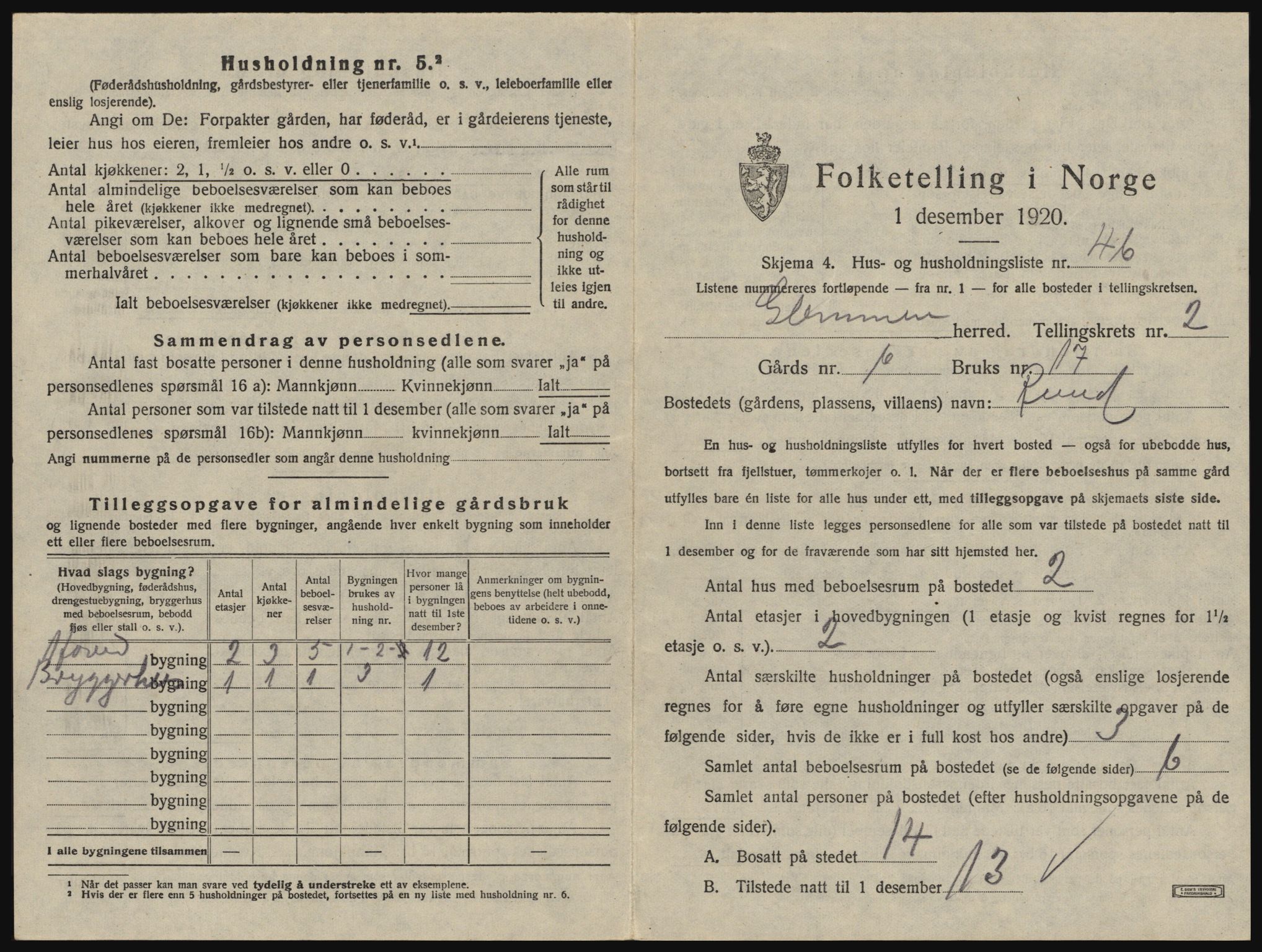 SAO, 1920 census for Glemmen, 1920, p. 289