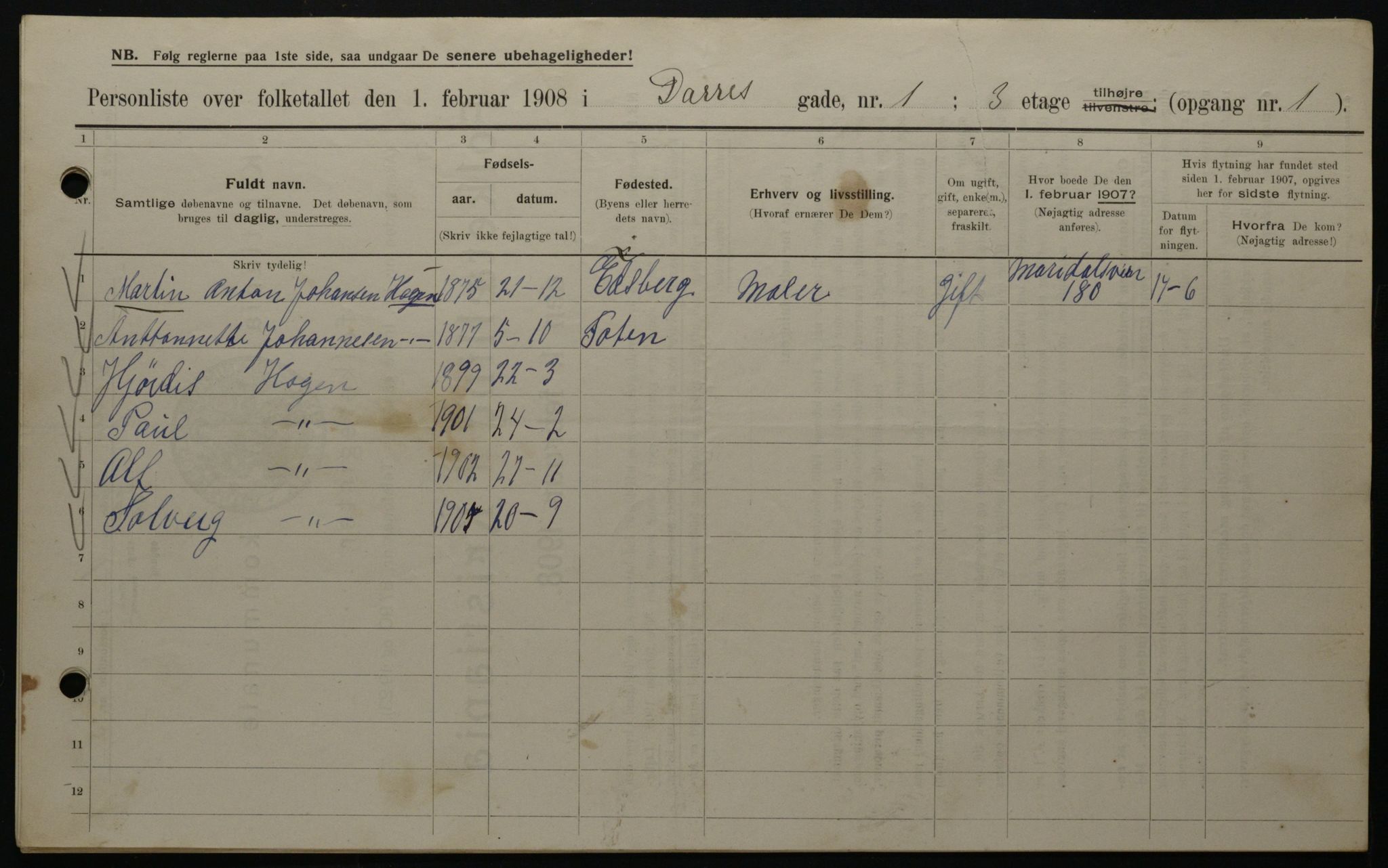 OBA, Municipal Census 1908 for Kristiania, 1908, p. 14326