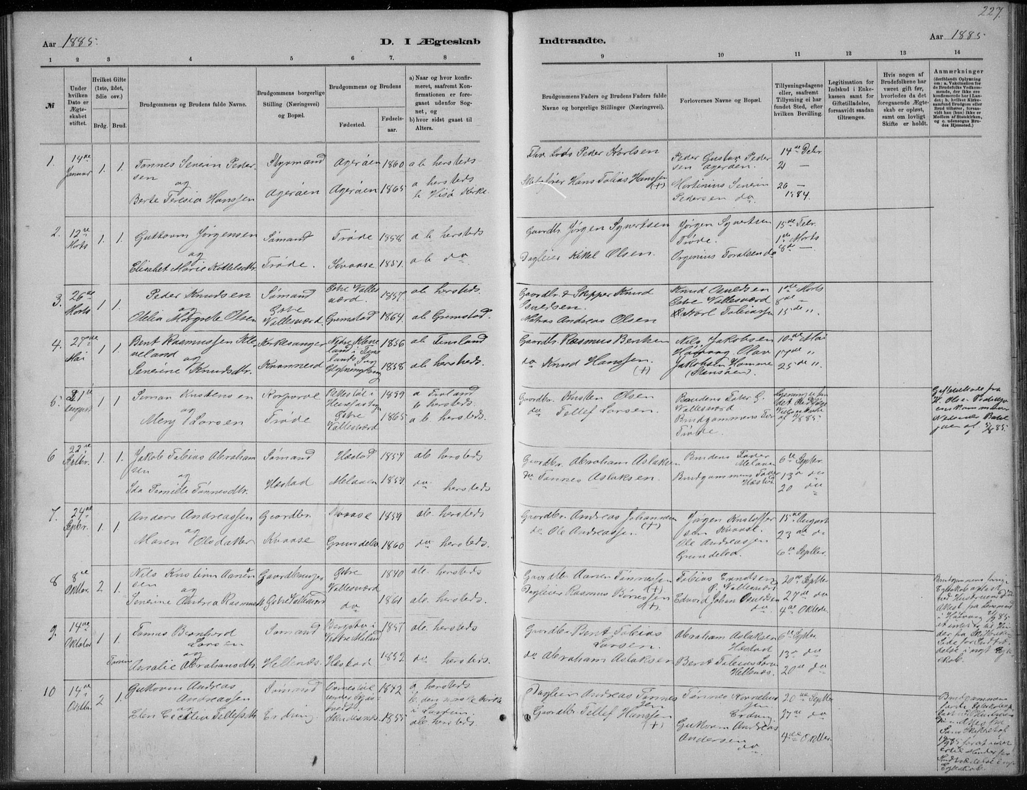 Høvåg sokneprestkontor, SAK/1111-0025/F/Fb/L0004: Parish register (copy) no. B 4, 1883-1898, p. 227