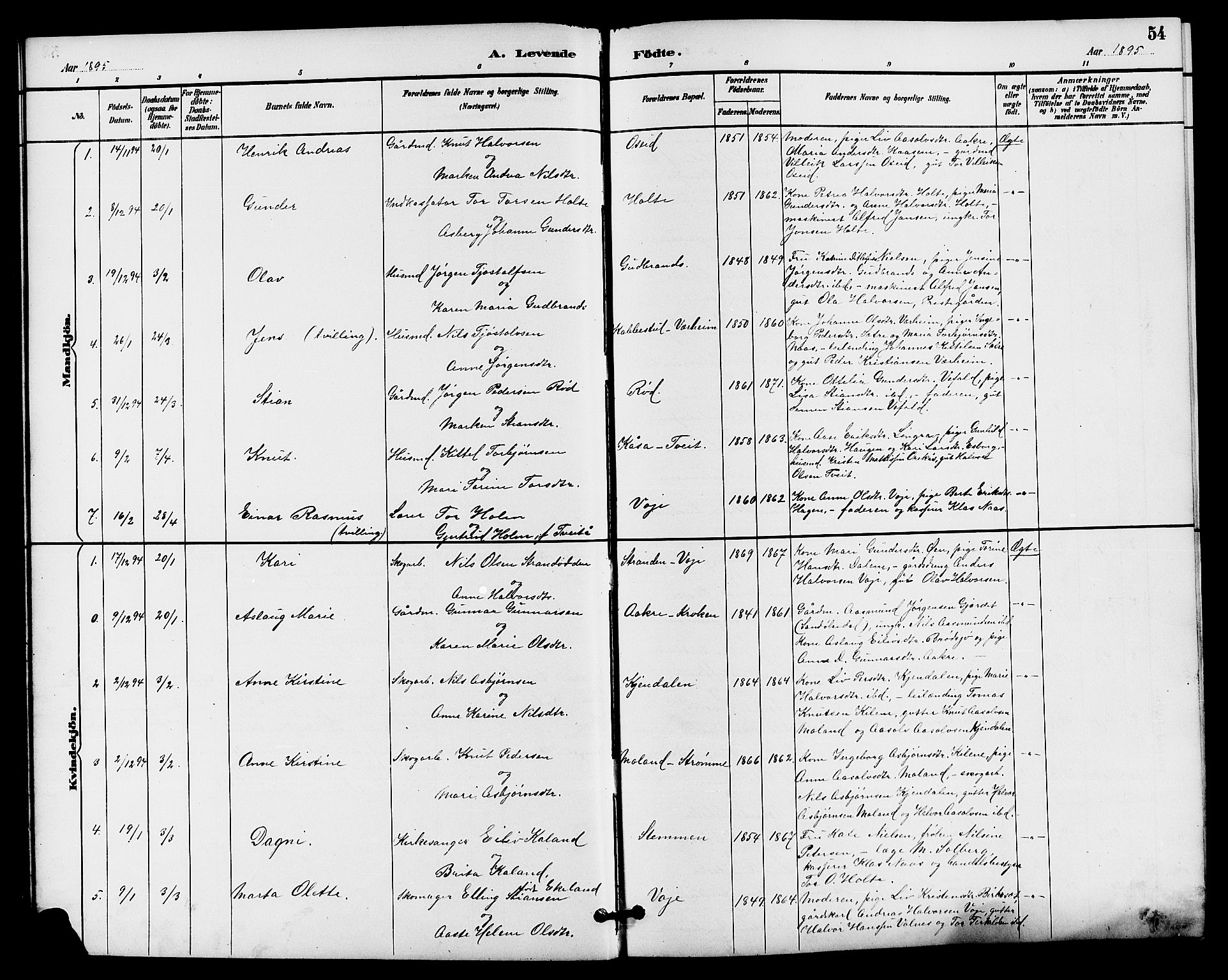 Drangedal kirkebøker, SAKO/A-258/G/Ga/L0003: Parish register (copy) no. I 3, 1887-1906, p. 54