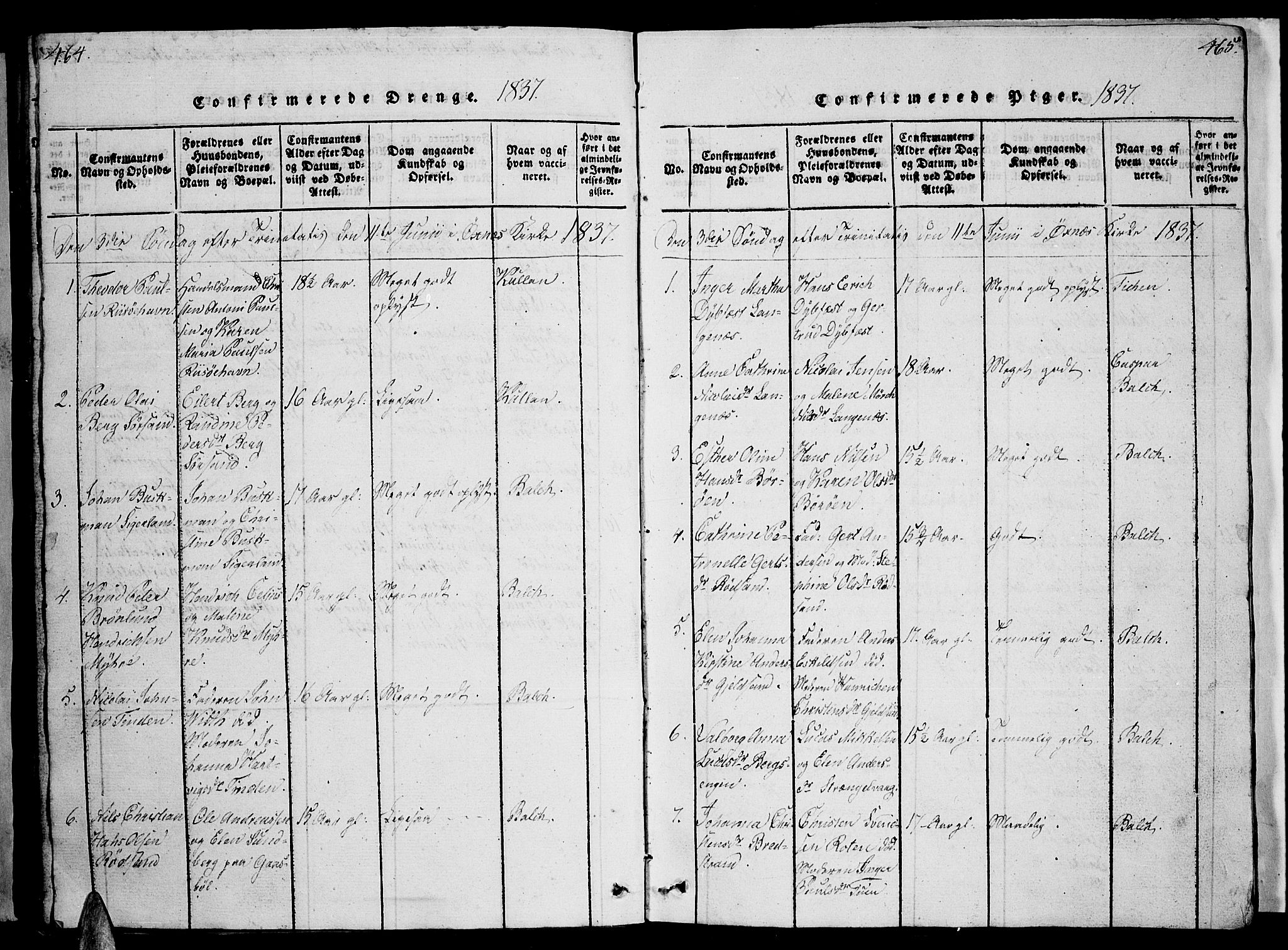 Ministerialprotokoller, klokkerbøker og fødselsregistre - Nordland, AV/SAT-A-1459/893/L1346: Parish register (copy) no. 893C01, 1820-1858, p. 464-465