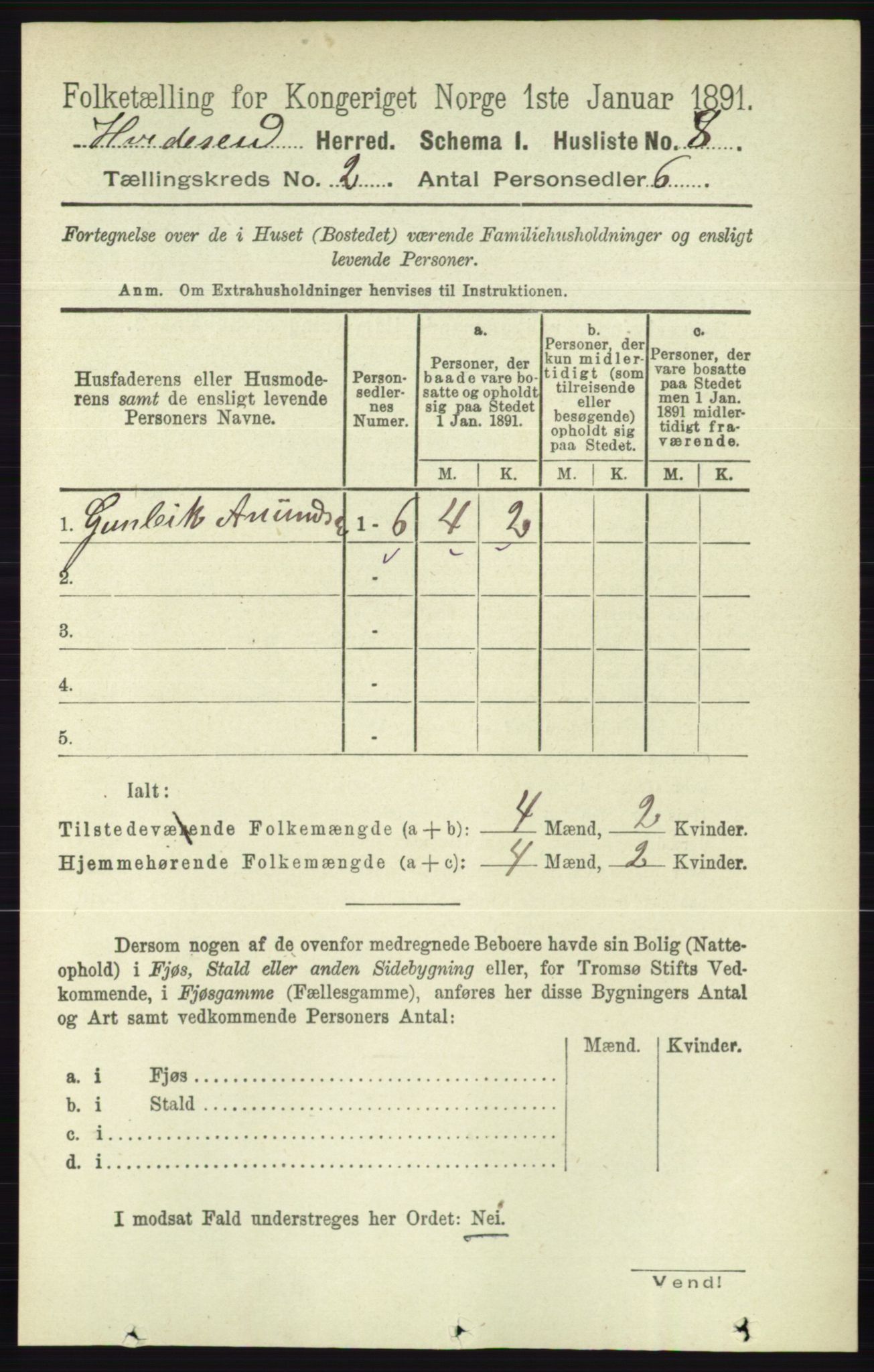 RA, 1891 census for 0829 Kviteseid, 1891, p. 266