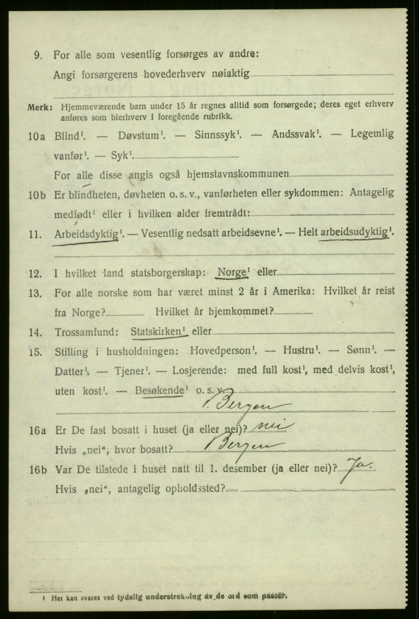 SAB, 1920 census for Evanger, 1920, p. 1040