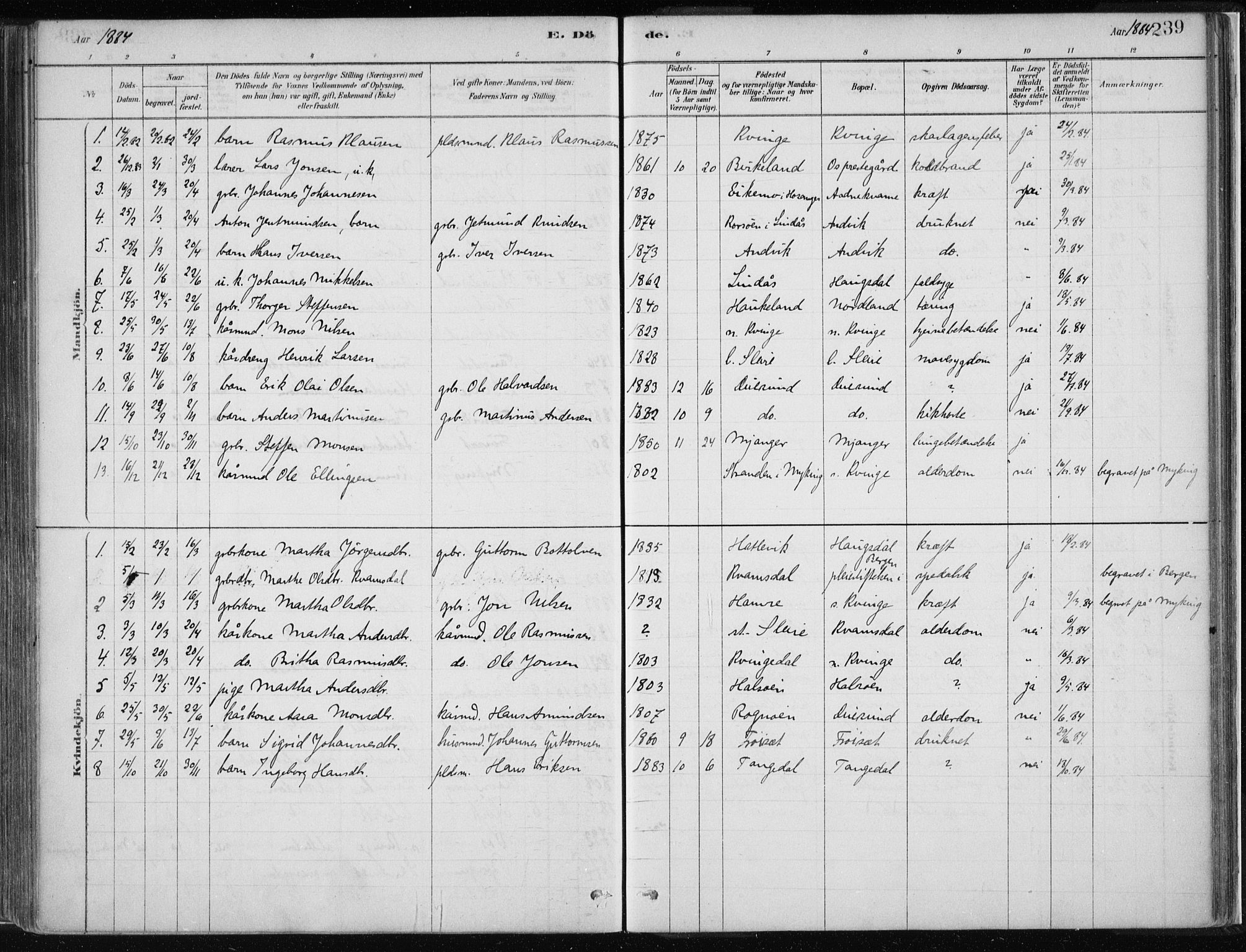 Masfjorden Sokneprestembete, SAB/A-77001: Parish register (official) no. B  1, 1876-1899, p. 239