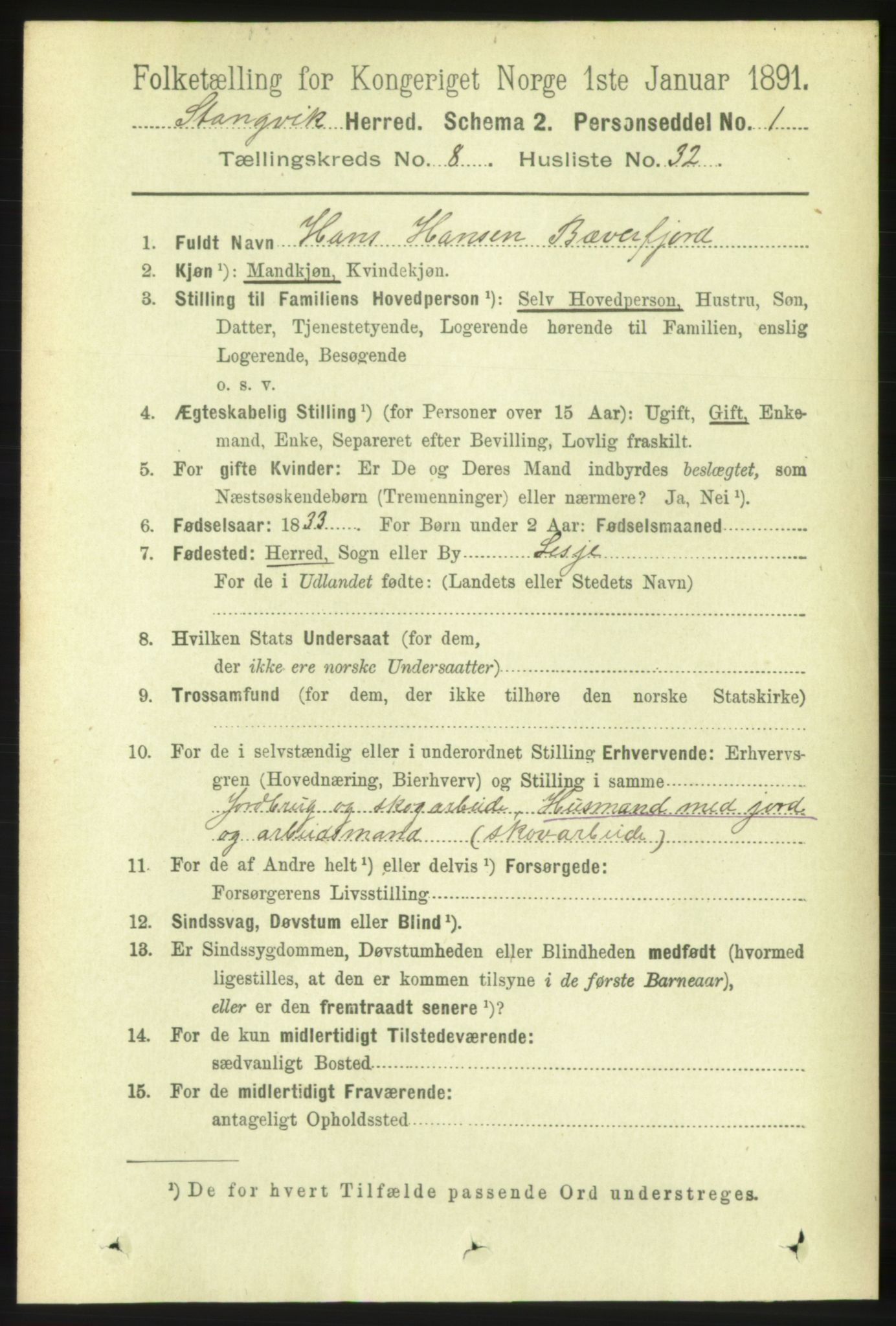 RA, 1891 census for 1564 Stangvik, 1891, p. 3551