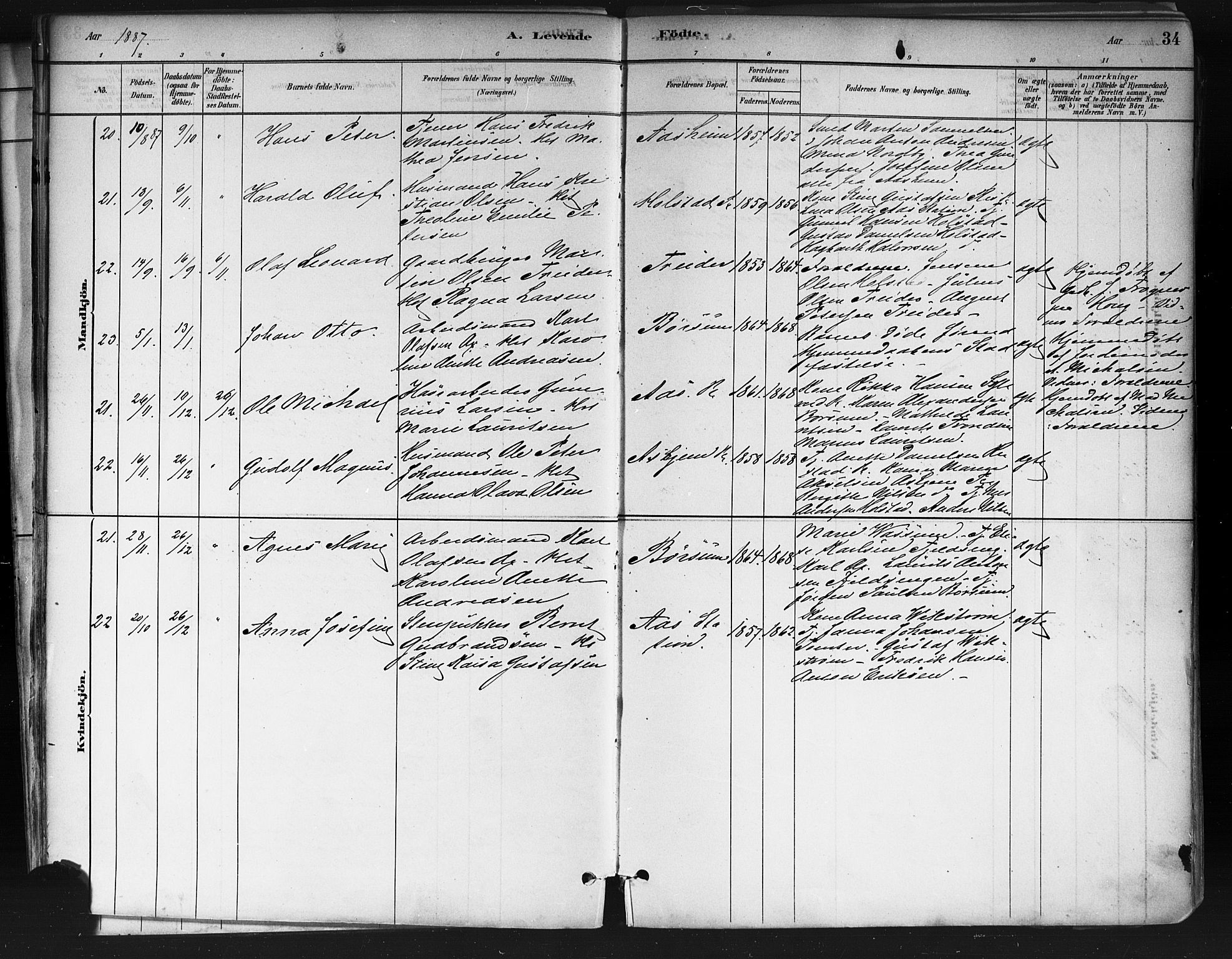 Ås prestekontor Kirkebøker, SAO/A-10894/F/Fa/L0009: Parish register (official) no. I 9, 1881-1900, p. 34
