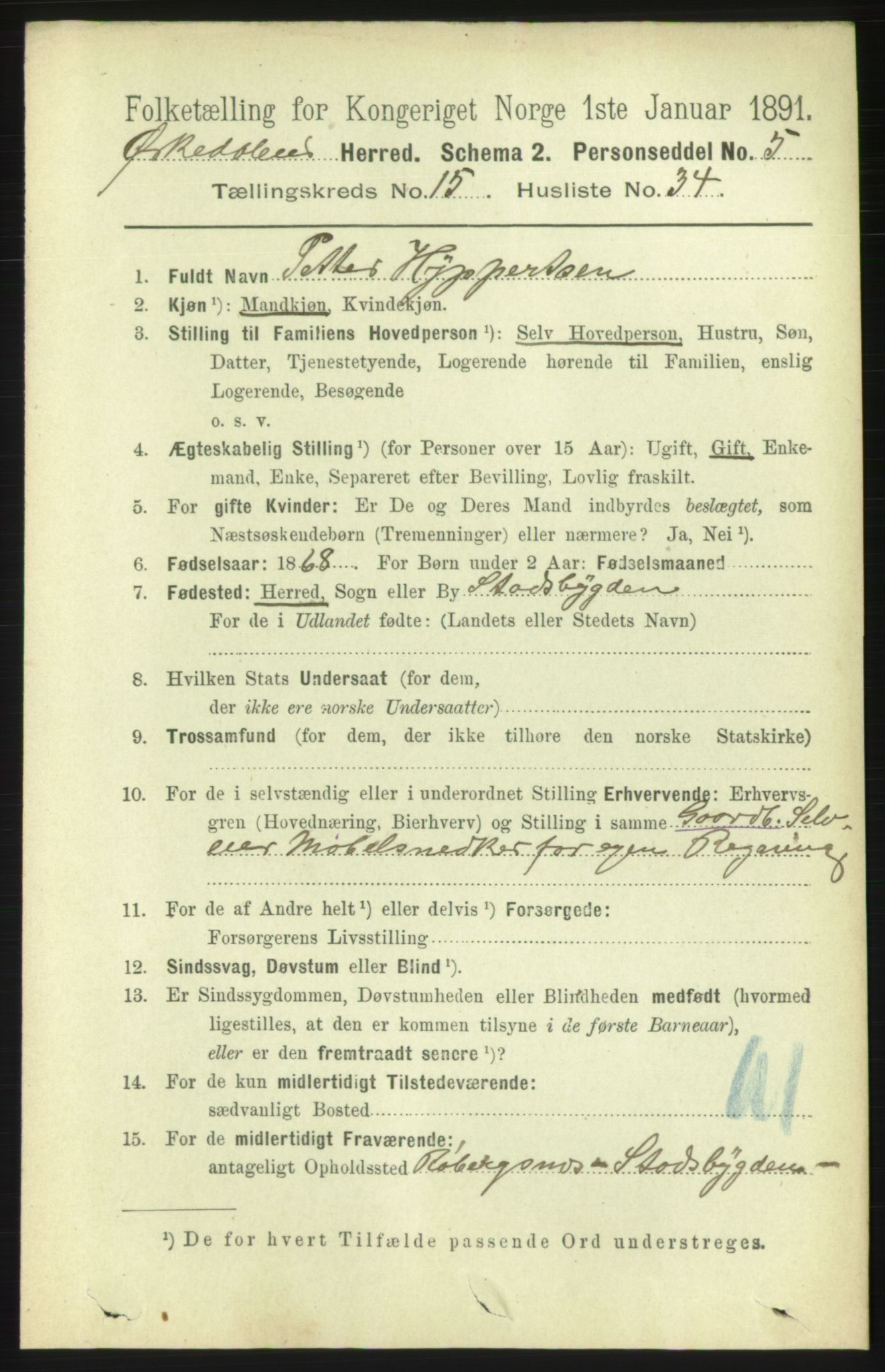 RA, 1891 census for 1638 Orkdal, 1891, p. 7112