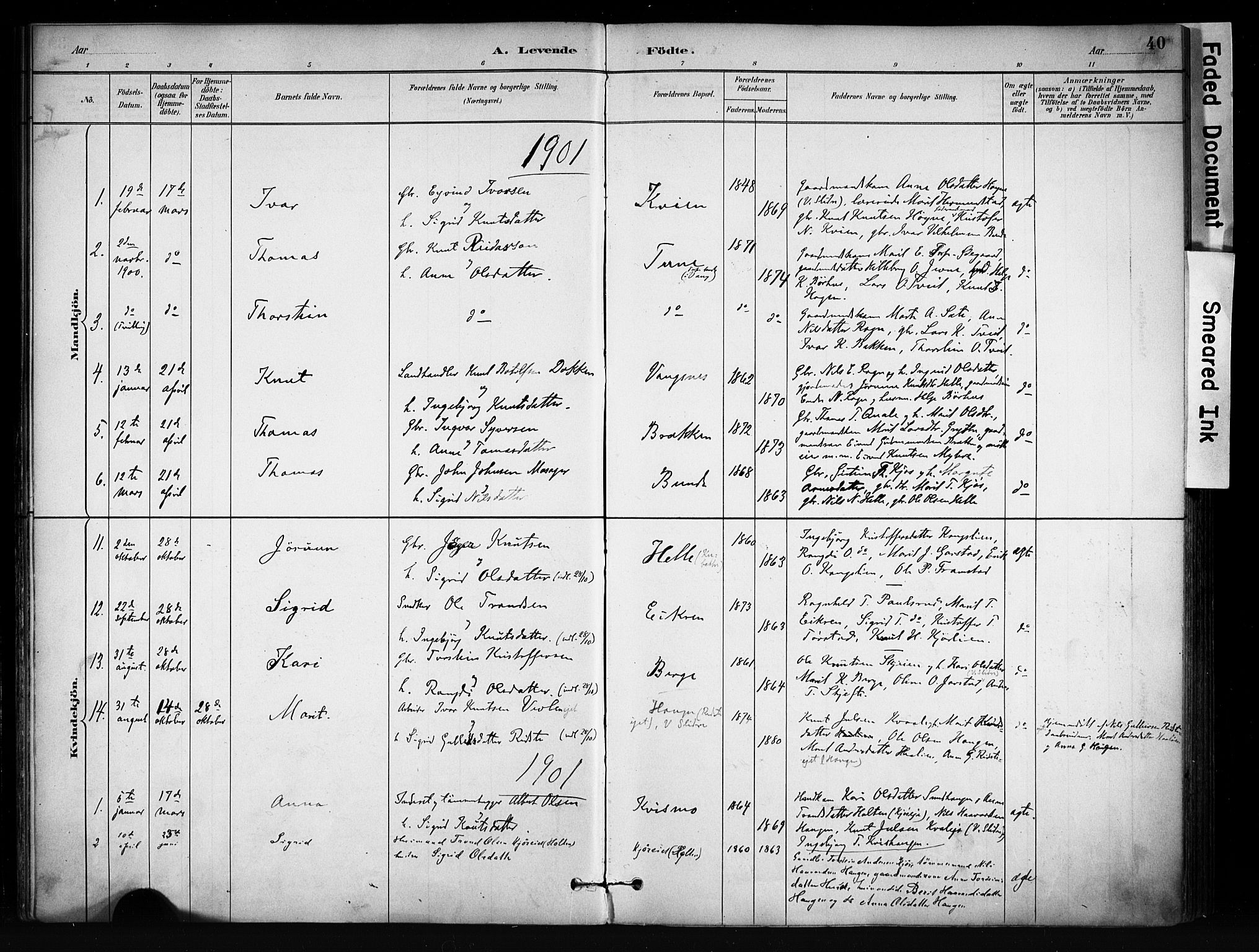 Vang prestekontor, Valdres, SAH/PREST-140/H/Ha/L0009: Parish register (official) no. 9, 1882-1914, p. 40