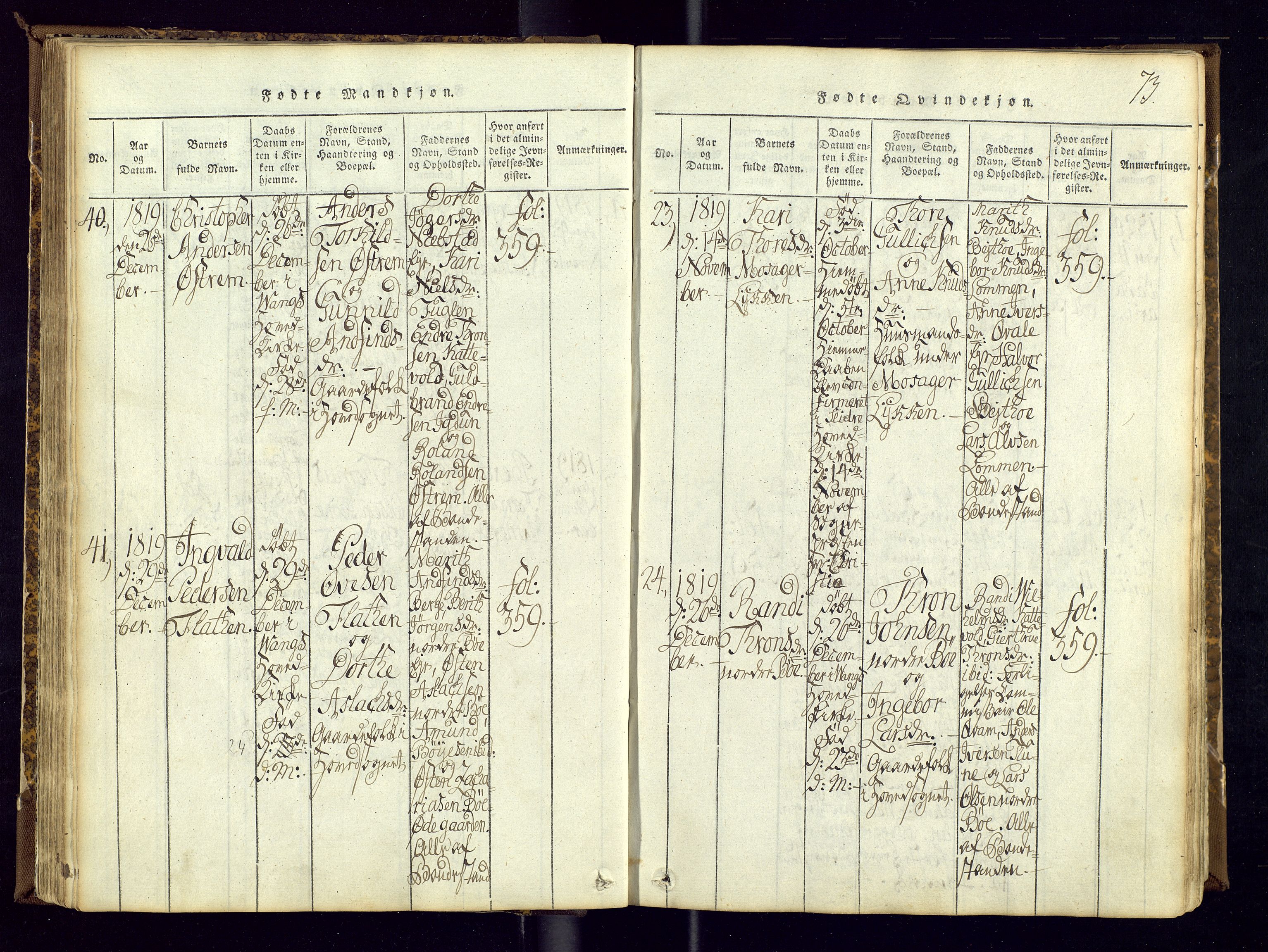 Vang prestekontor, Valdres, AV/SAH-PREST-140/H/Ha/L0004: Parish register (official) no. 4, 1814-1831, p. 73