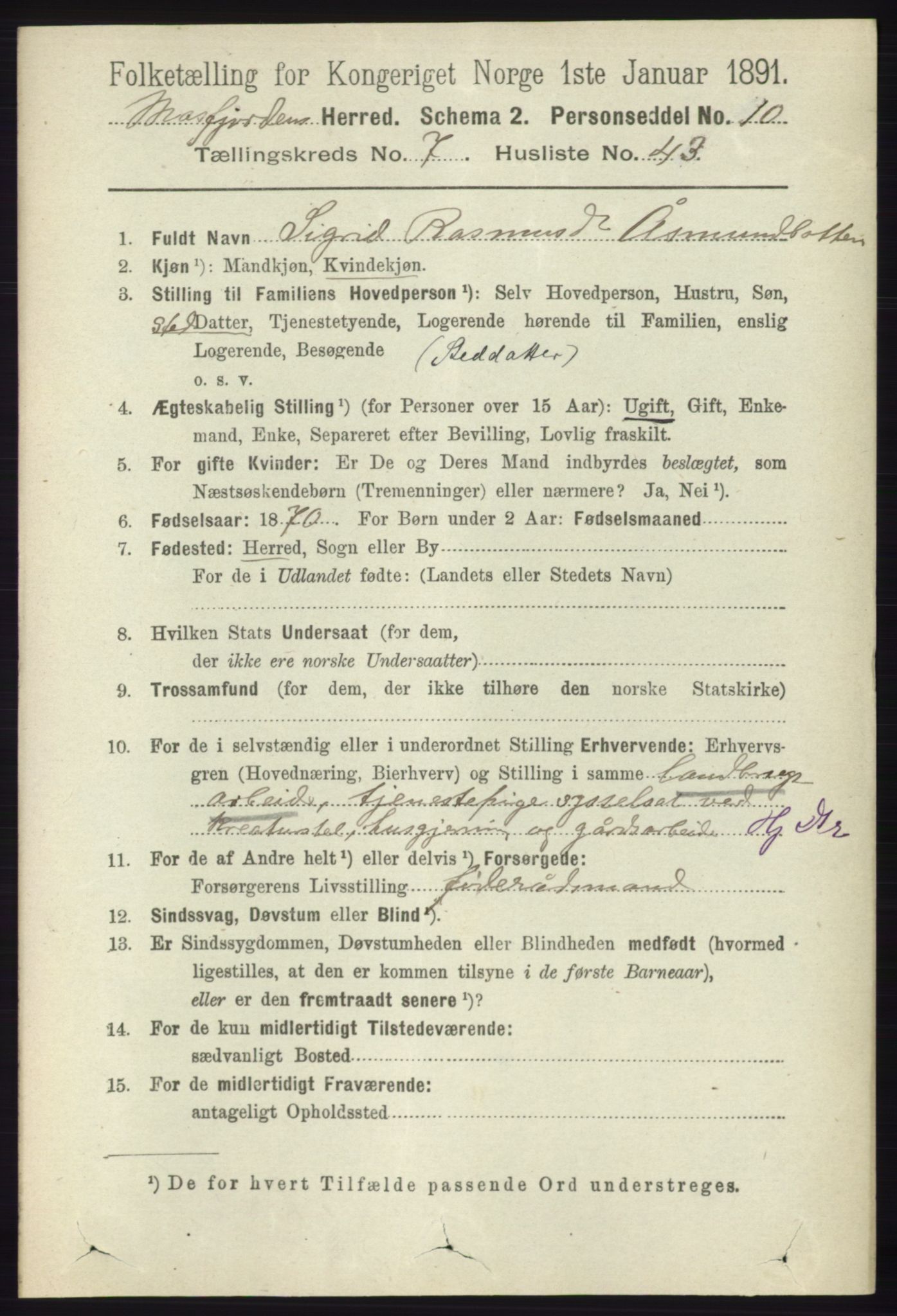 RA, 1891 census for 1266 Masfjorden, 1891, p. 1502