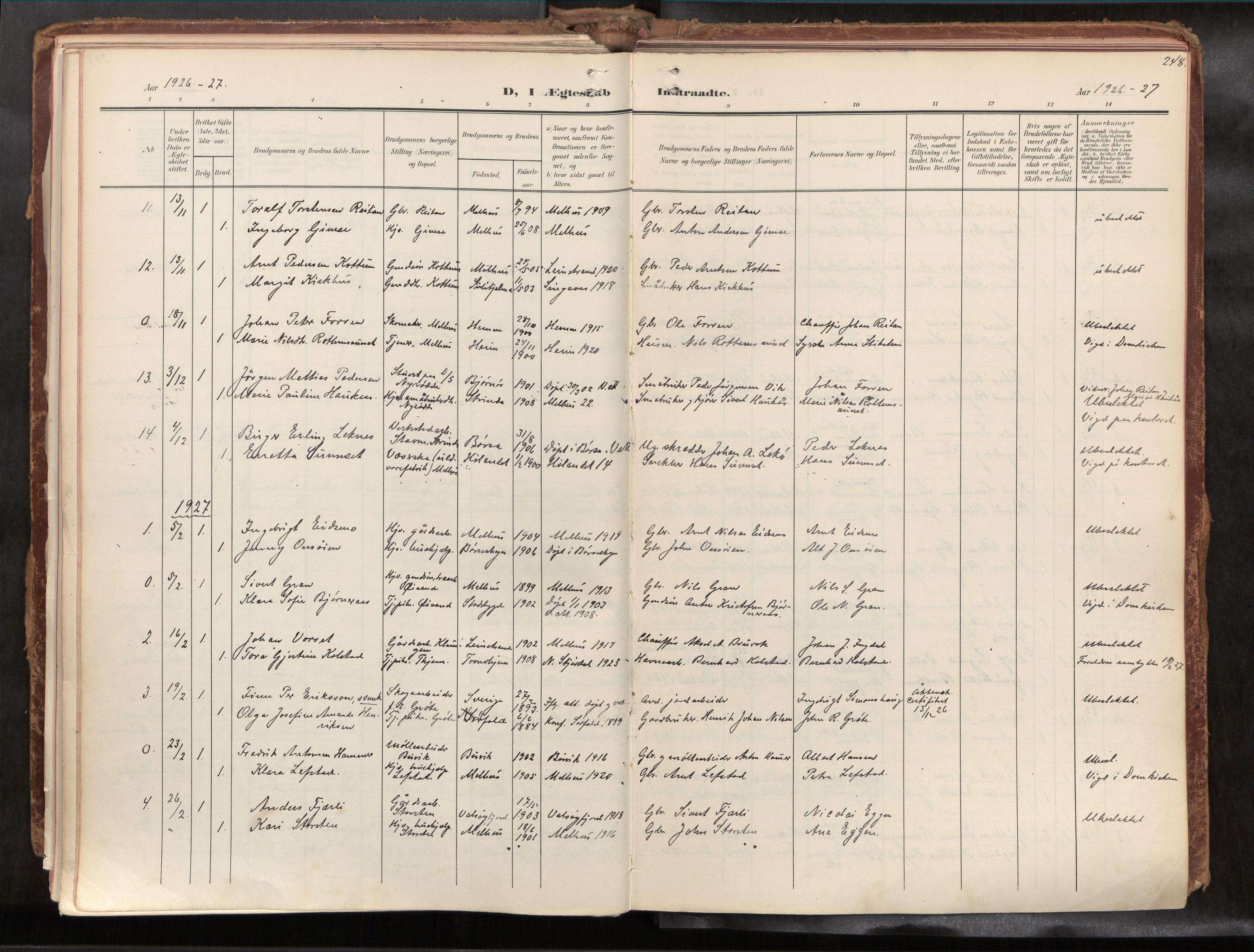 Ministerialprotokoller, klokkerbøker og fødselsregistre - Sør-Trøndelag, SAT/A-1456/691/L1085b: Parish register (official) no. 691A18, 1908-1930, p. 248