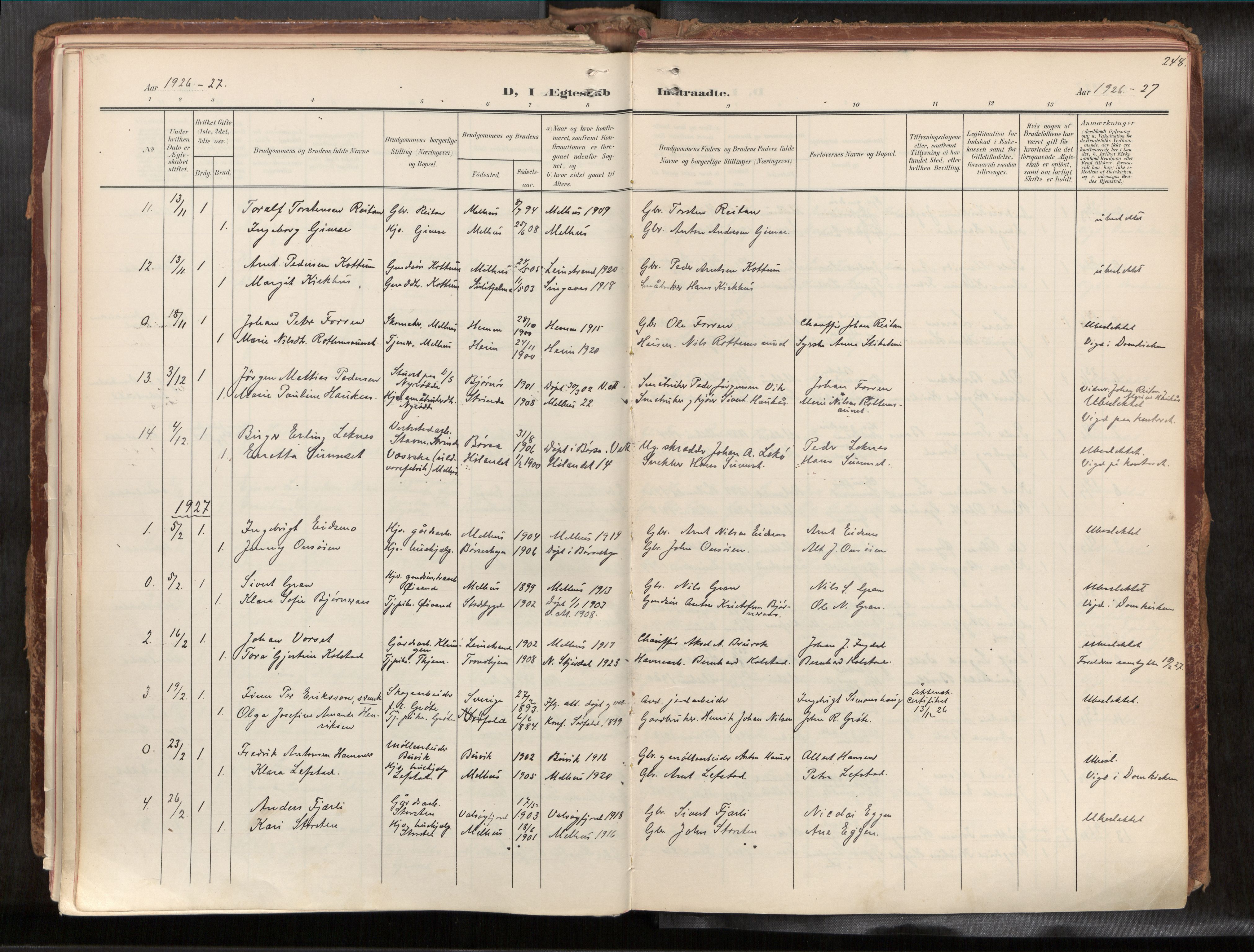 Ministerialprotokoller, klokkerbøker og fødselsregistre - Sør-Trøndelag, AV/SAT-A-1456/691/L1085b: Parish register (official) no. 691A18, 1908-1930, p. 248