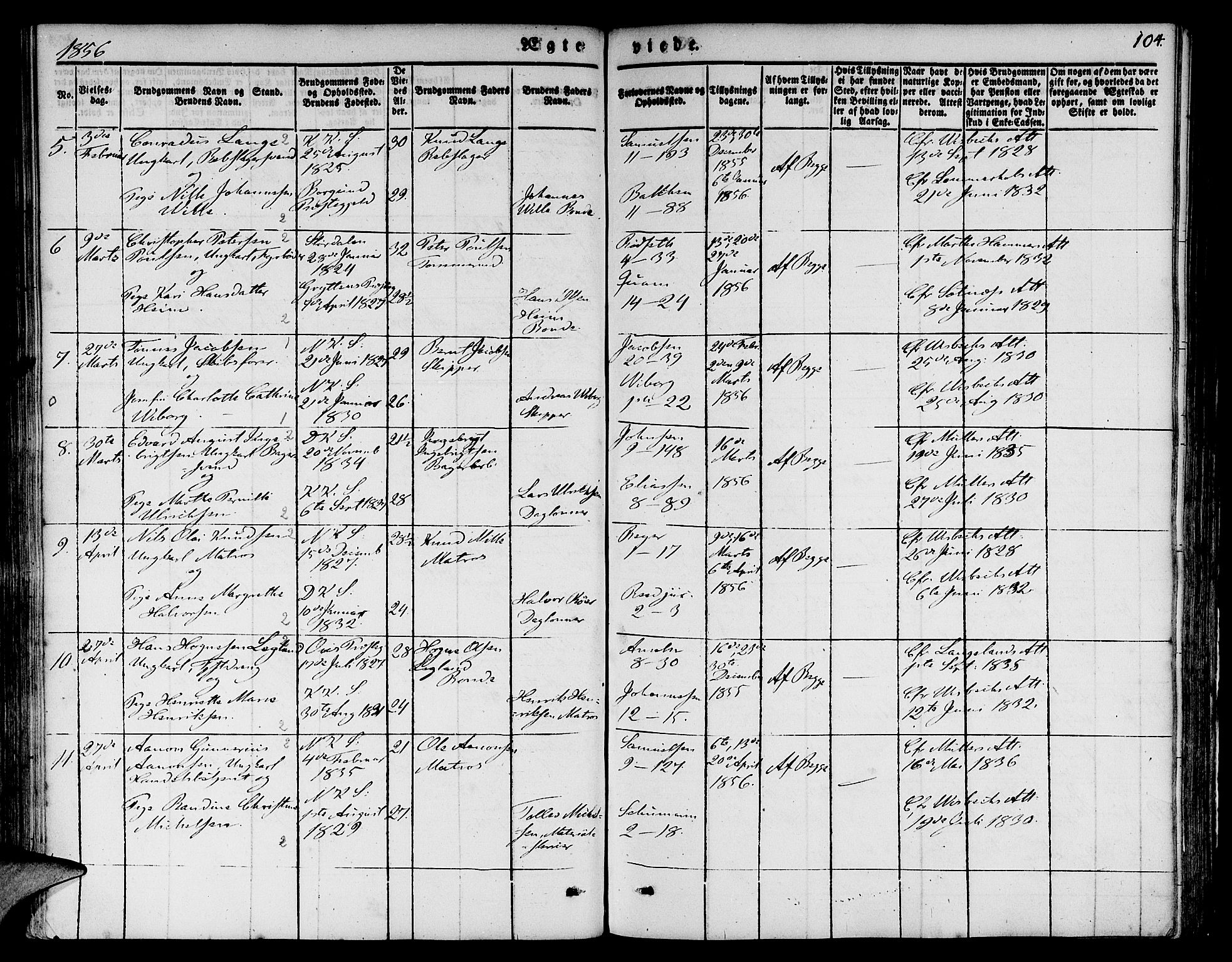 Nykirken Sokneprestembete, SAB/A-77101/H/Hab: Parish register (copy) no. D 1, 1832-1867, p. 104