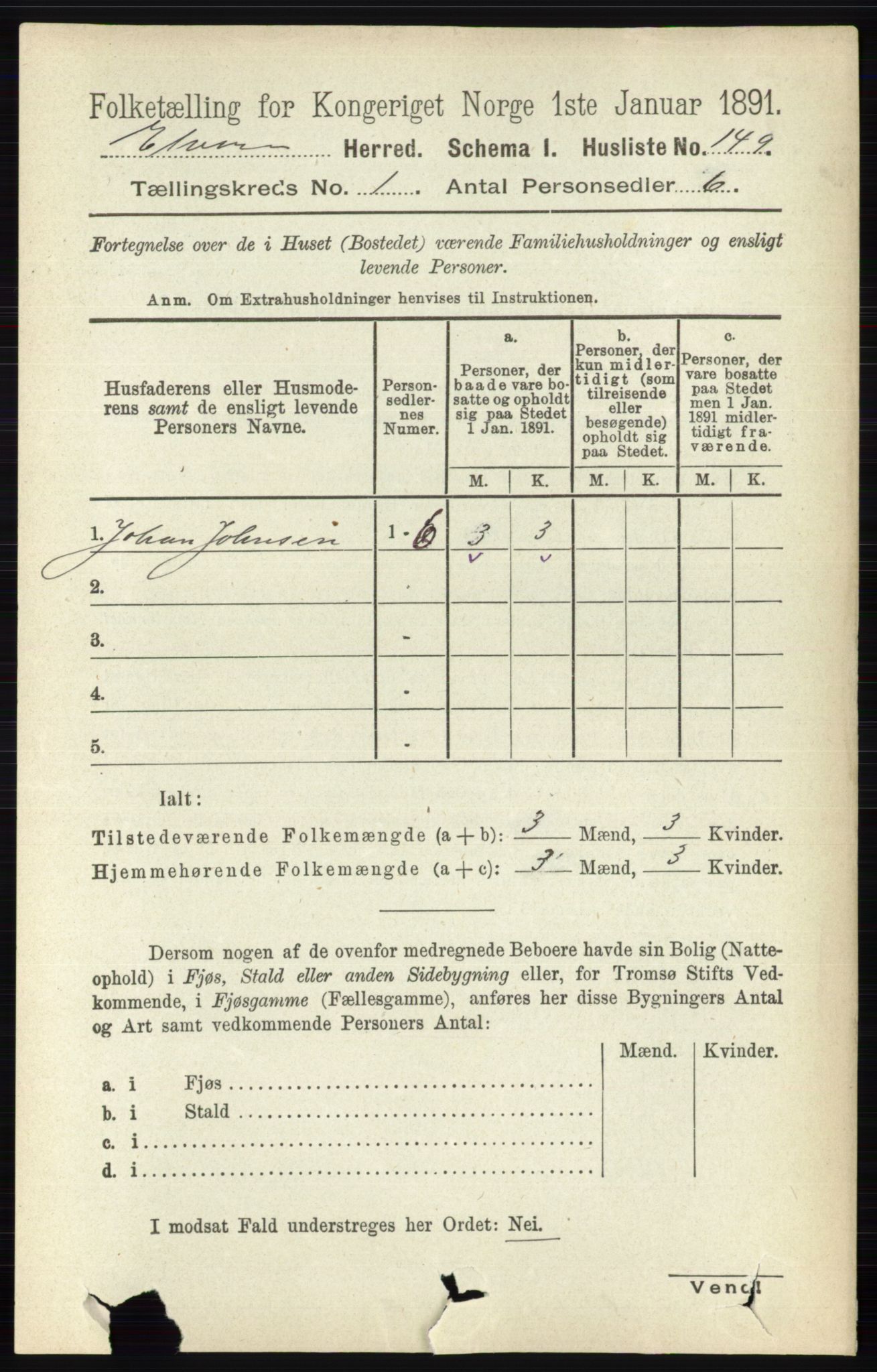 RA, 1891 census for 0427 Elverum, 1891, p. 199