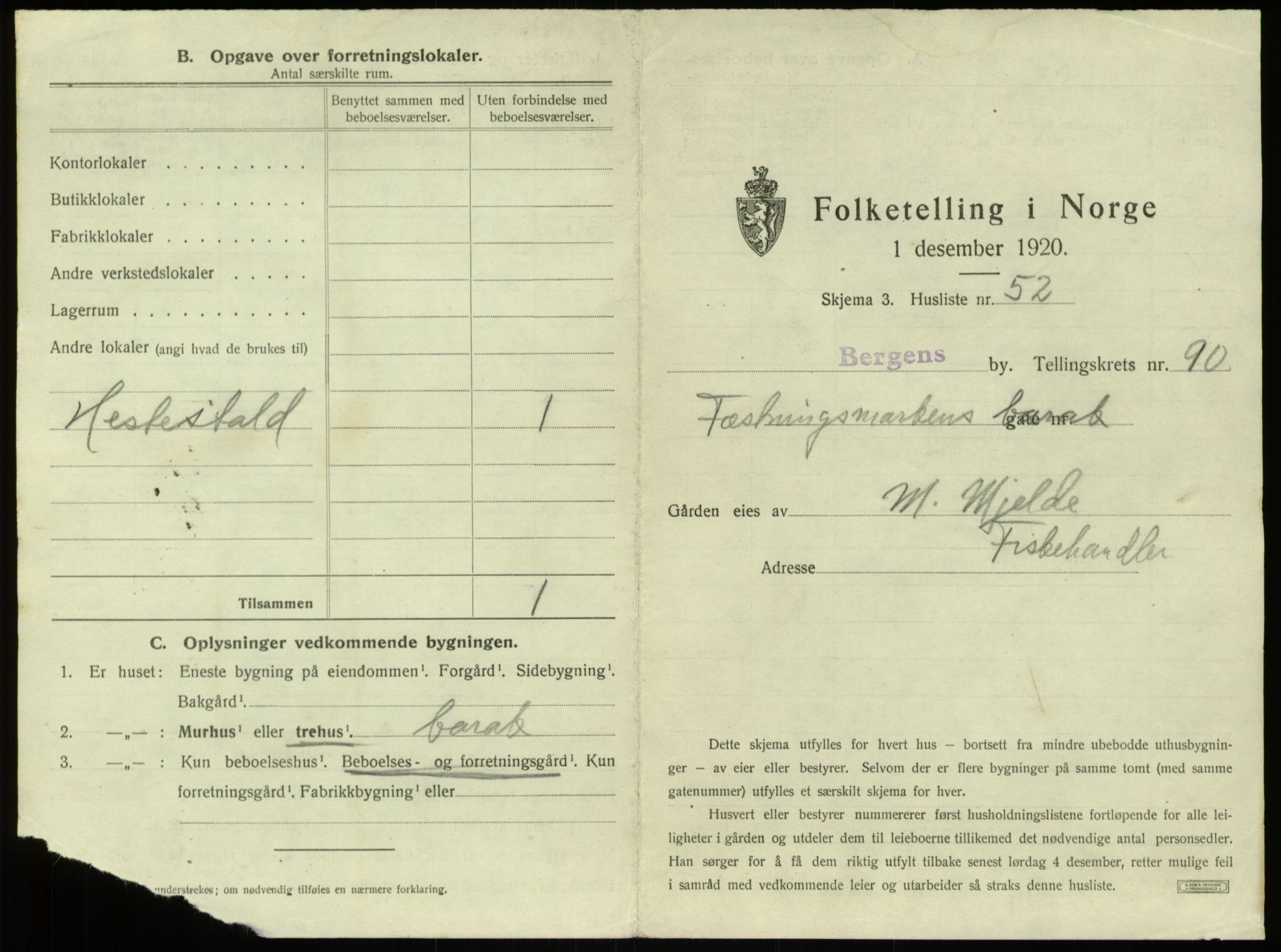 SAB, 1920 census for Bergen, 1920, p. 8697