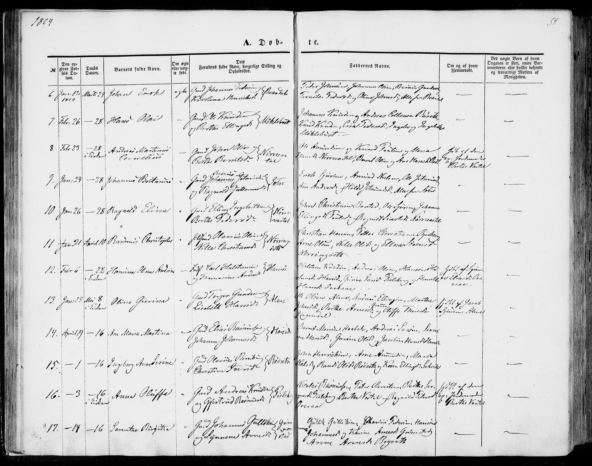 Ministerialprotokoller, klokkerbøker og fødselsregistre - Møre og Romsdal, SAT/A-1454/510/L0121: Parish register (official) no. 510A01, 1848-1877, p. 54