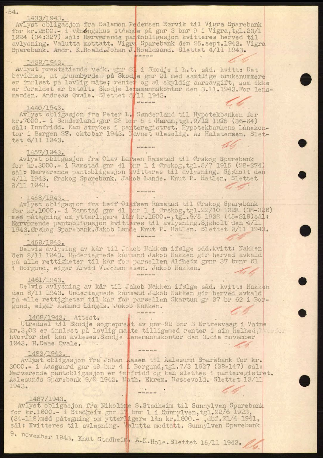 Nordre Sunnmøre sorenskriveri, SAT/A-0006/1/2/2C/2Ca: Mortgage book no. B1-6, 1938-1942, Diary no: : 1433/1943