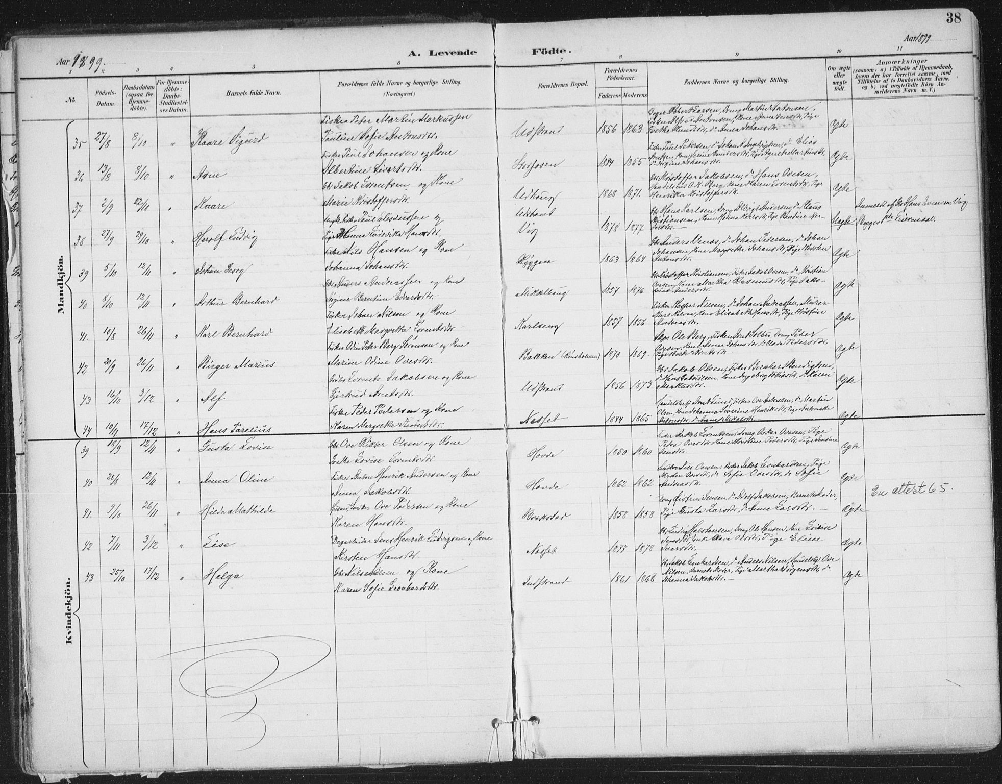 Ministerialprotokoller, klokkerbøker og fødselsregistre - Sør-Trøndelag, AV/SAT-A-1456/659/L0743: Parish register (official) no. 659A13, 1893-1910, p. 38