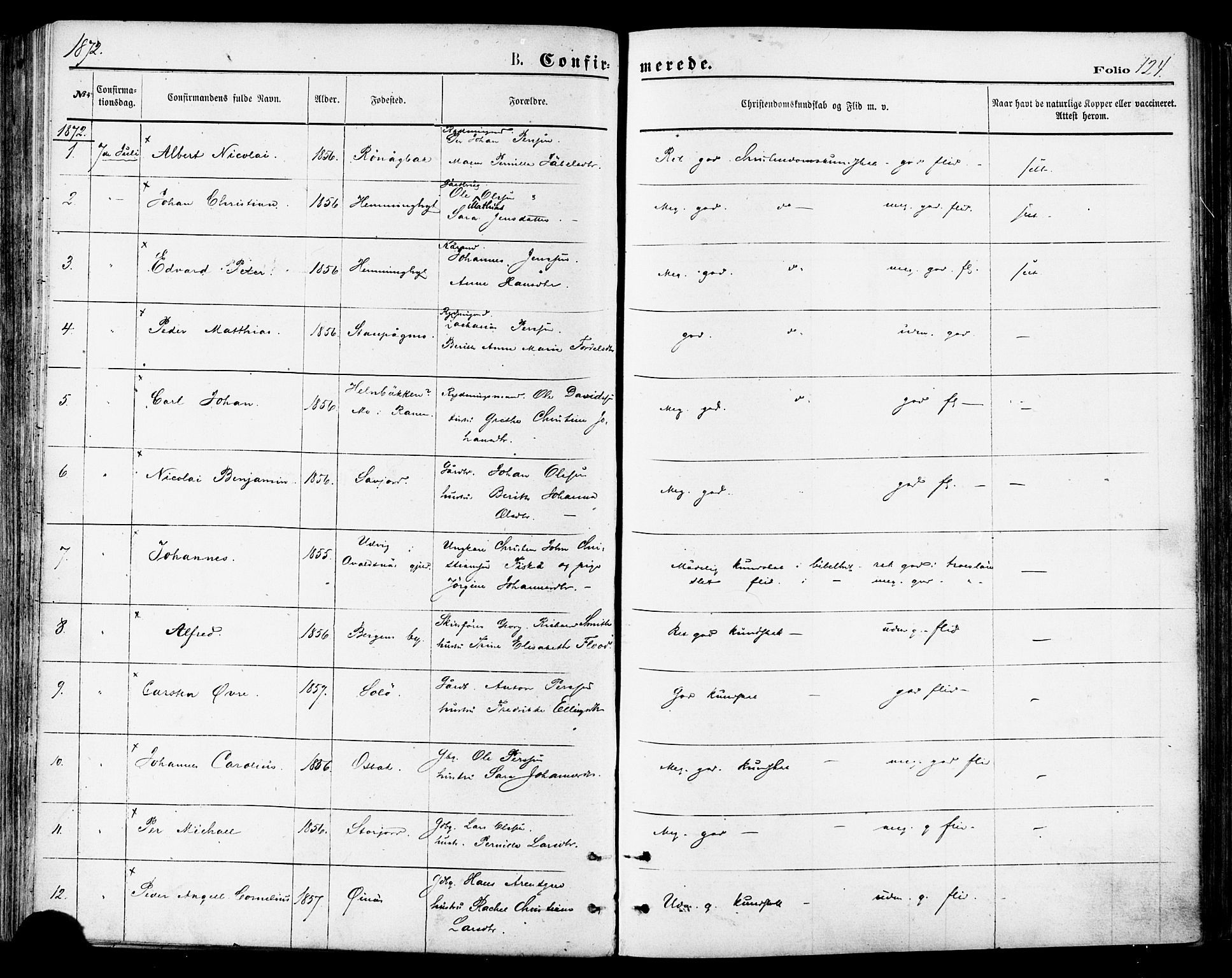 Ministerialprotokoller, klokkerbøker og fødselsregistre - Nordland, SAT/A-1459/846/L0645: Parish register (official) no. 846A03, 1872-1886, p. 124