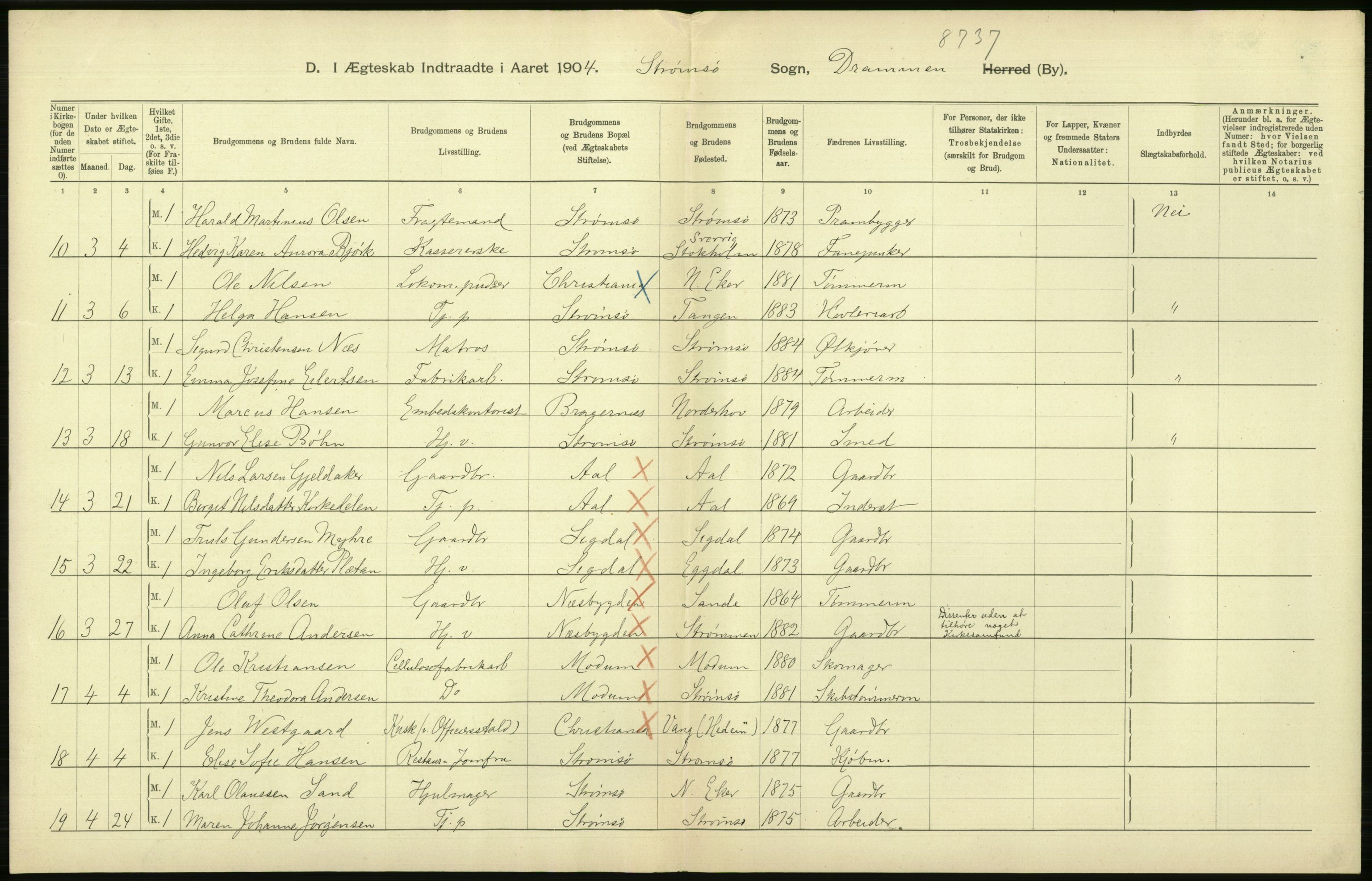 Statistisk sentralbyrå, Sosiodemografiske emner, Befolkning, AV/RA-S-2228/D/Df/Dfa/Dfab/L0007: Buskerud amt: Fødte, gifte, døde, 1904, p. 624