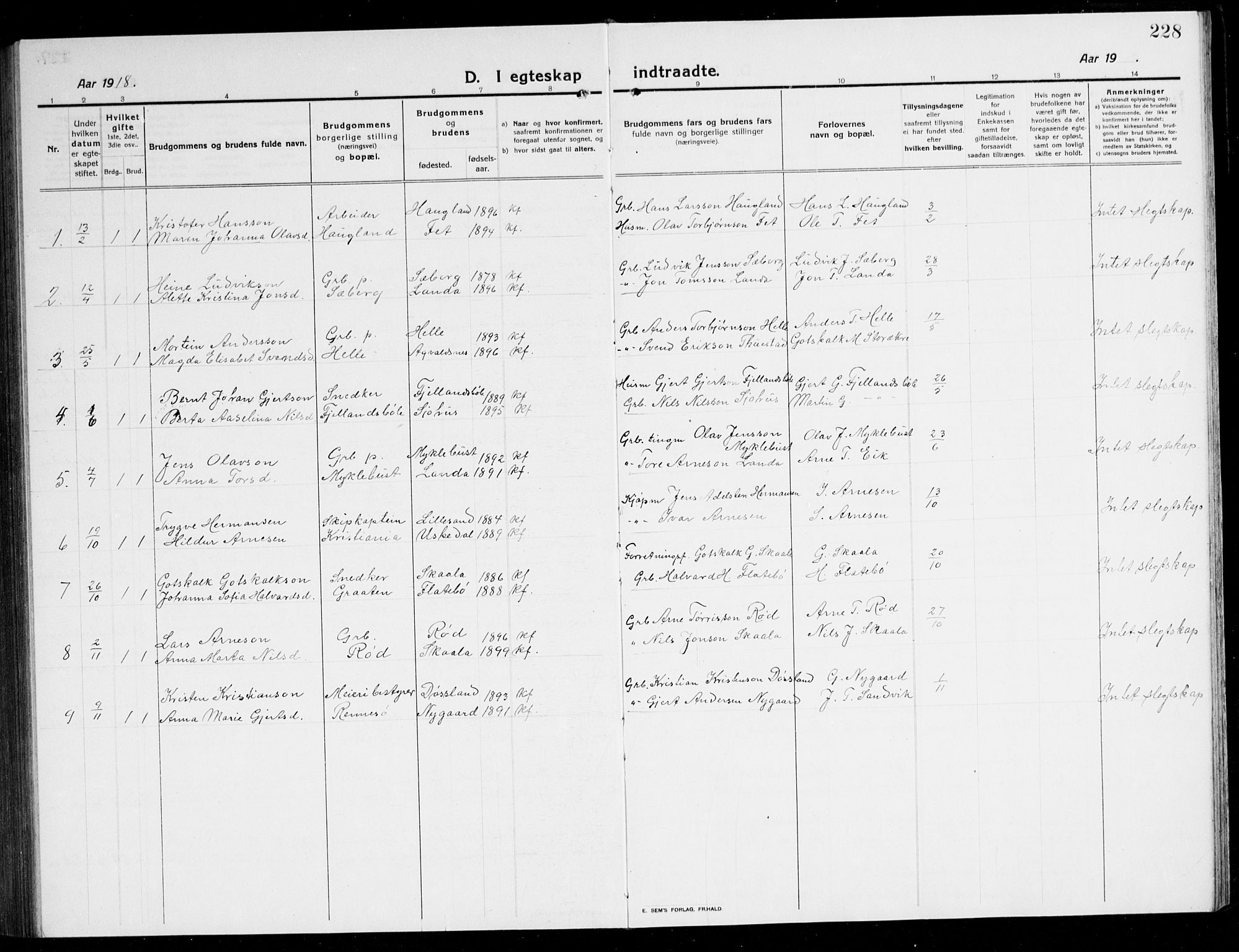 Kvinnherad sokneprestembete, SAB/A-76401/H/Hab: Parish register (copy) no. A 3, 1911-1945, p. 228