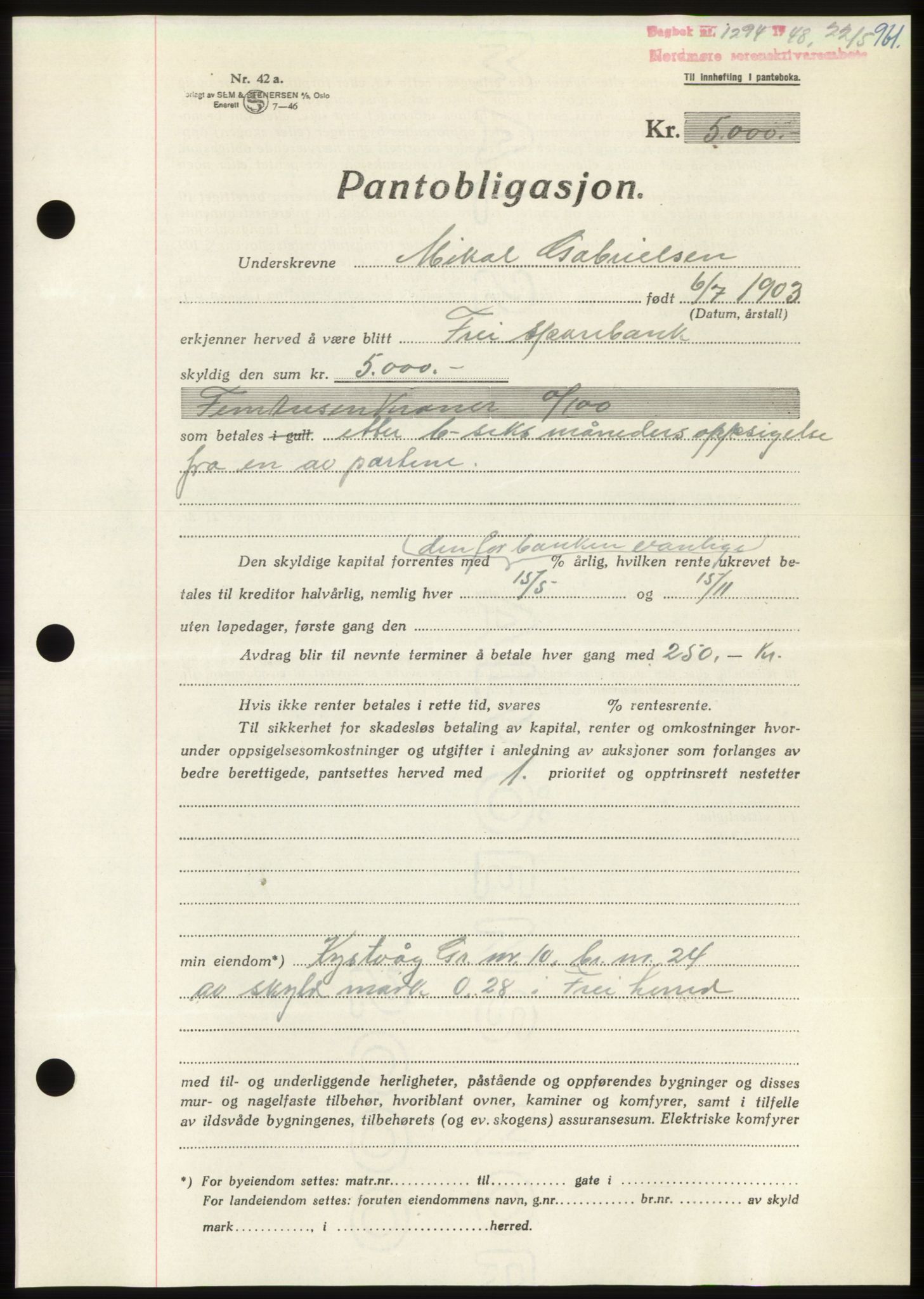 Nordmøre sorenskriveri, AV/SAT-A-4132/1/2/2Ca: Mortgage book no. B98, 1948-1948, Diary no: : 1294/1948