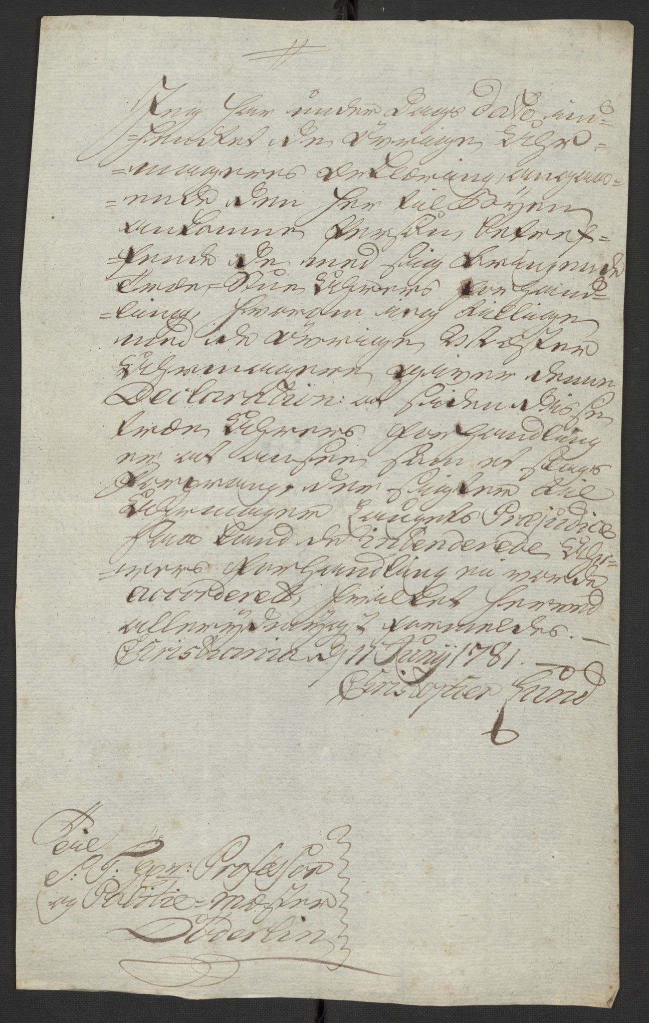 Oslo politidistrikt, AV/SAO-A-10085/D/Da/L0003: Innkomne brev, pro memoria m.v., 1781, p. 254