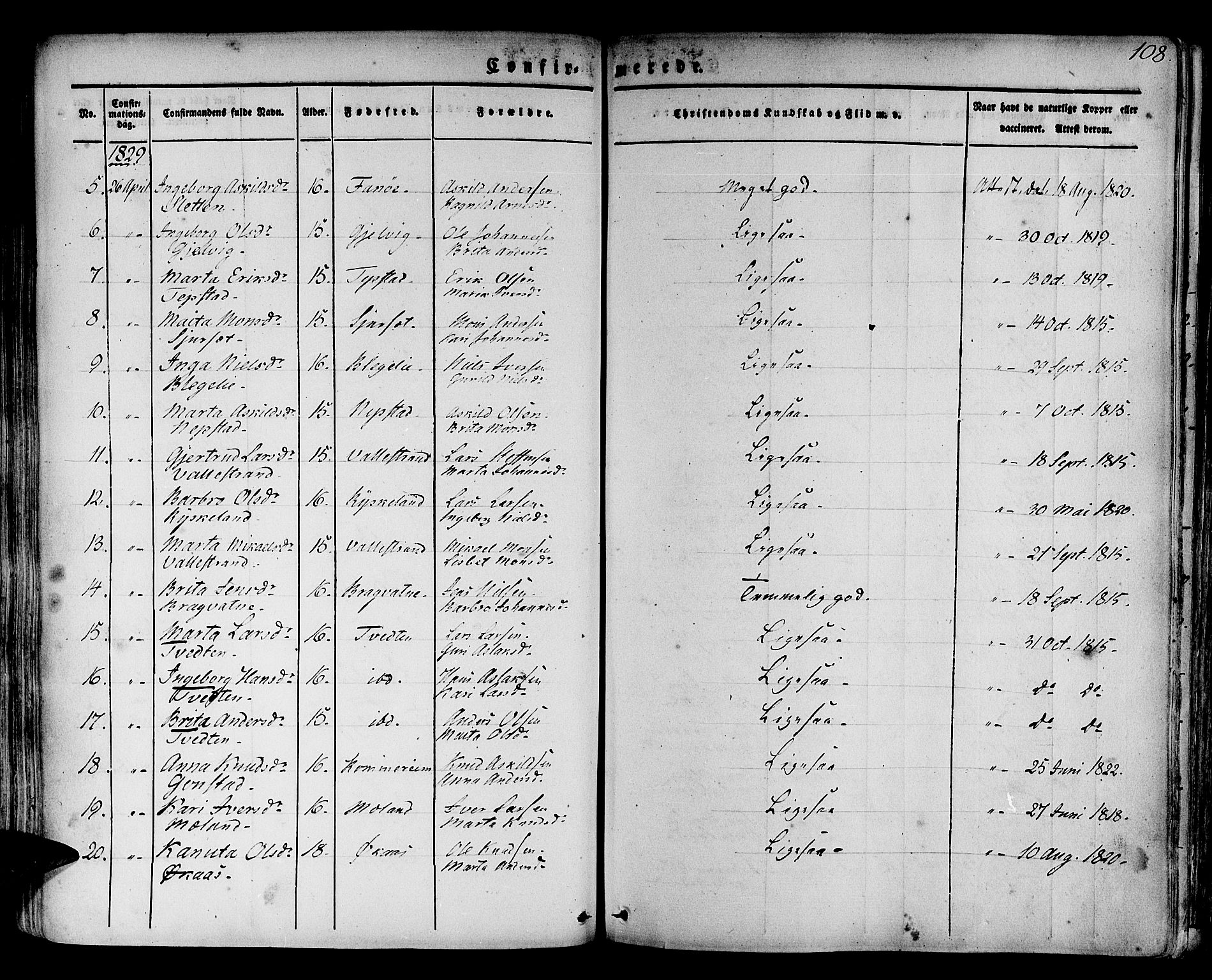 Hamre sokneprestembete, AV/SAB-A-75501/H/Ha/Haa/Haaa/L0011: Parish register (official) no. A 11, 1826-1834, p. 108