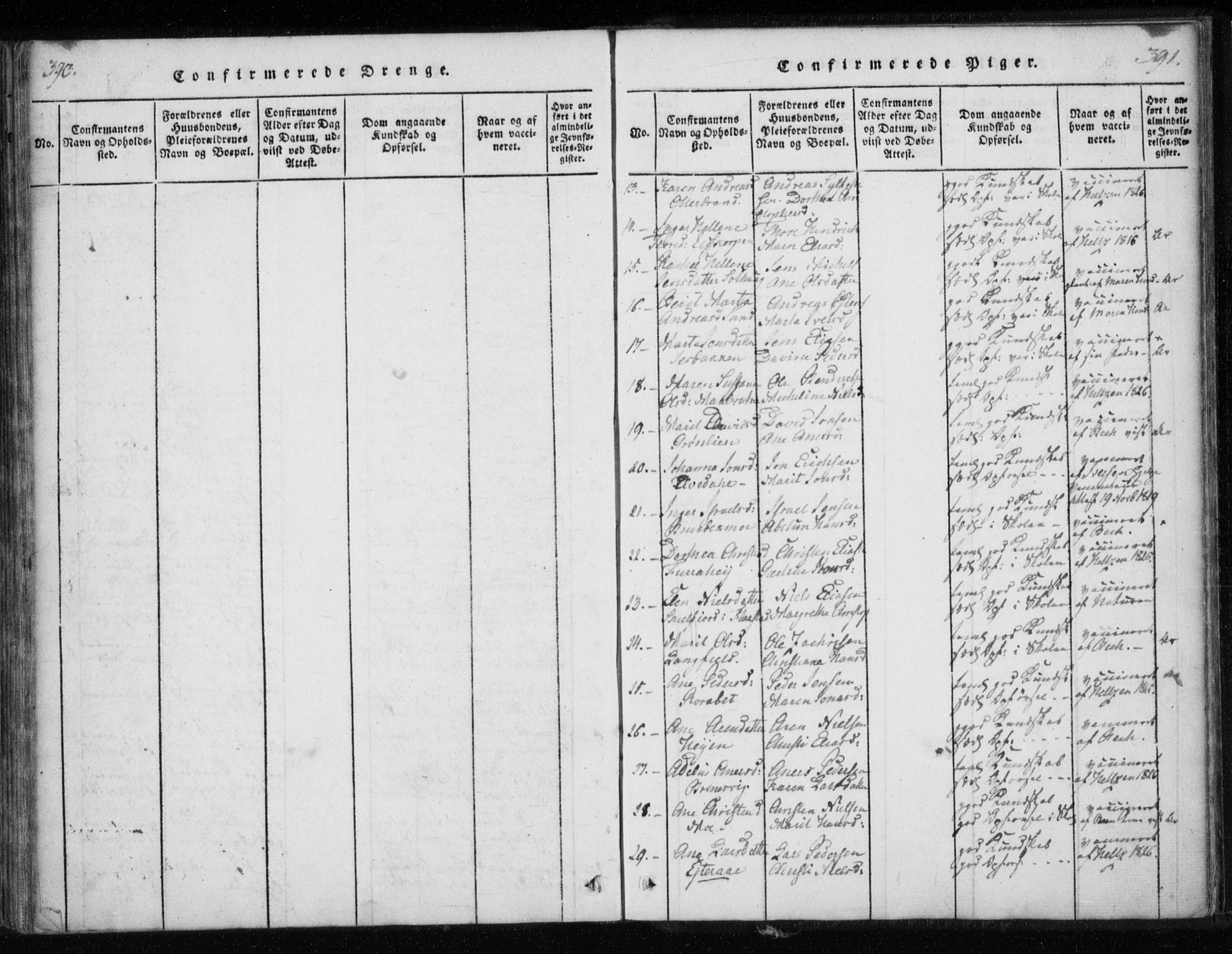 Ministerialprotokoller, klokkerbøker og fødselsregistre - Nordland, AV/SAT-A-1459/825/L0353: Parish register (official) no. 825A07, 1820-1826, p. 390-391