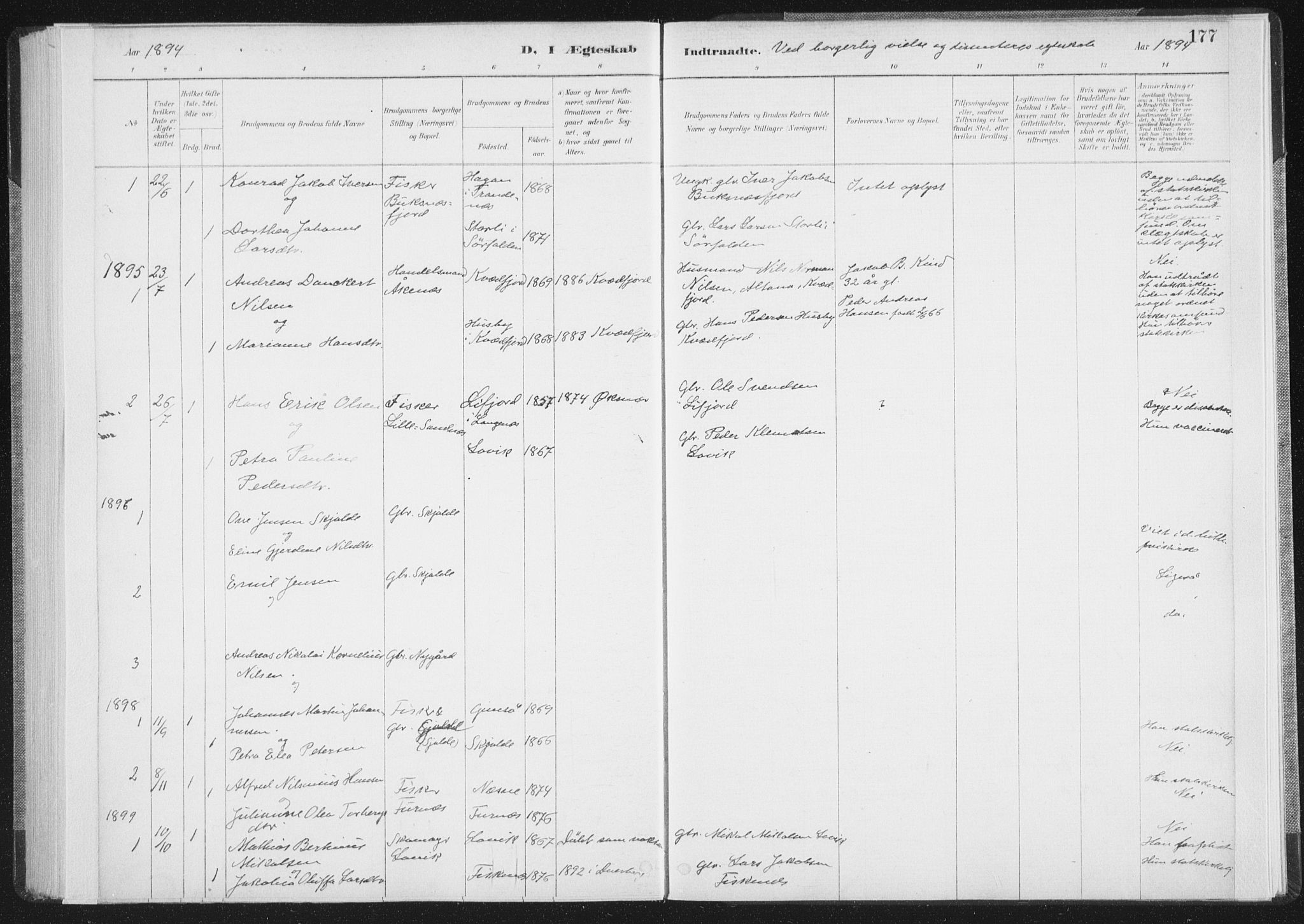 Ministerialprotokoller, klokkerbøker og fødselsregistre - Nordland, SAT/A-1459/898/L1422: Parish register (official) no. 898A02, 1887-1908, p. 177