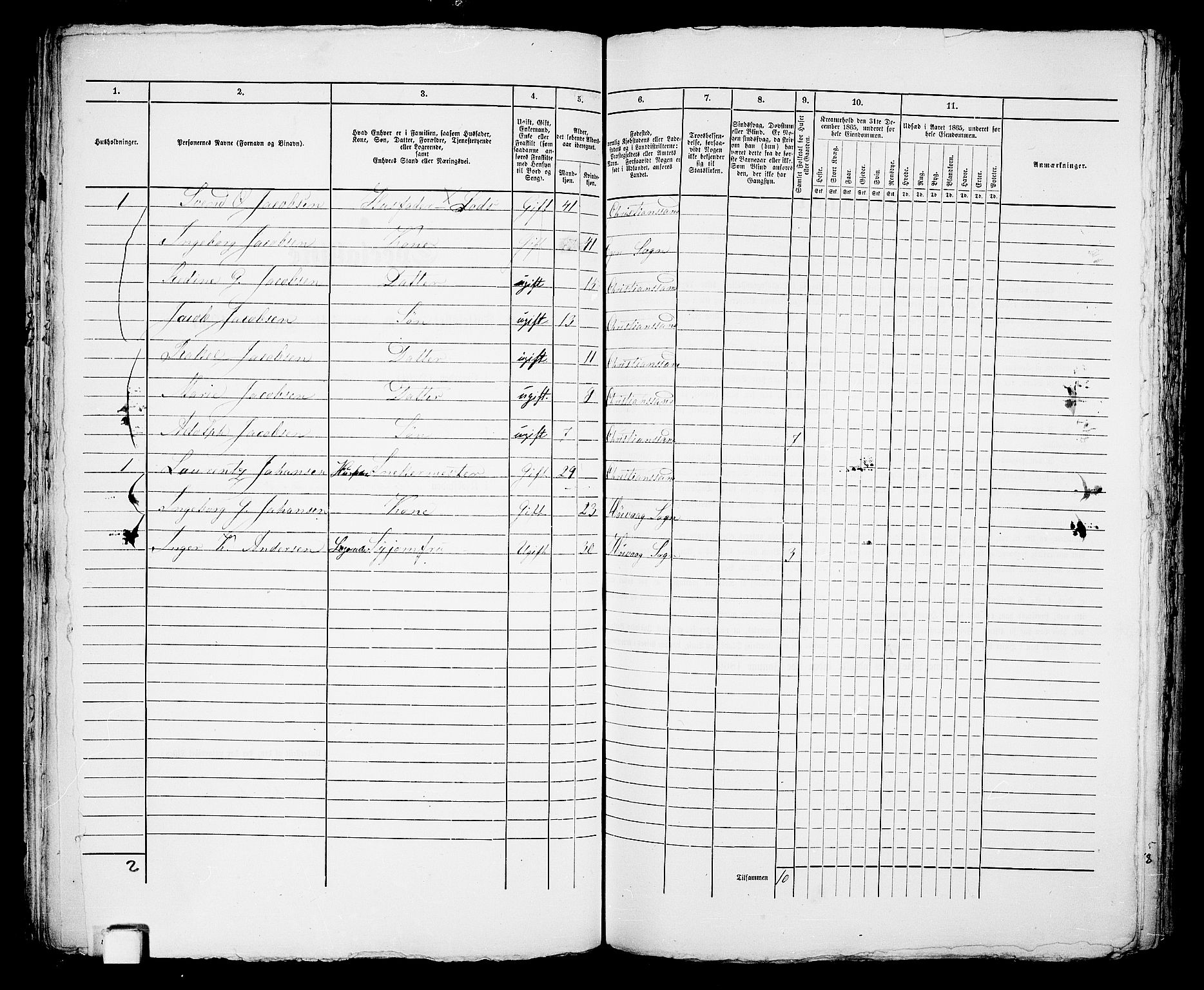 RA, 1865 census for Kristiansand, 1865, p. 169