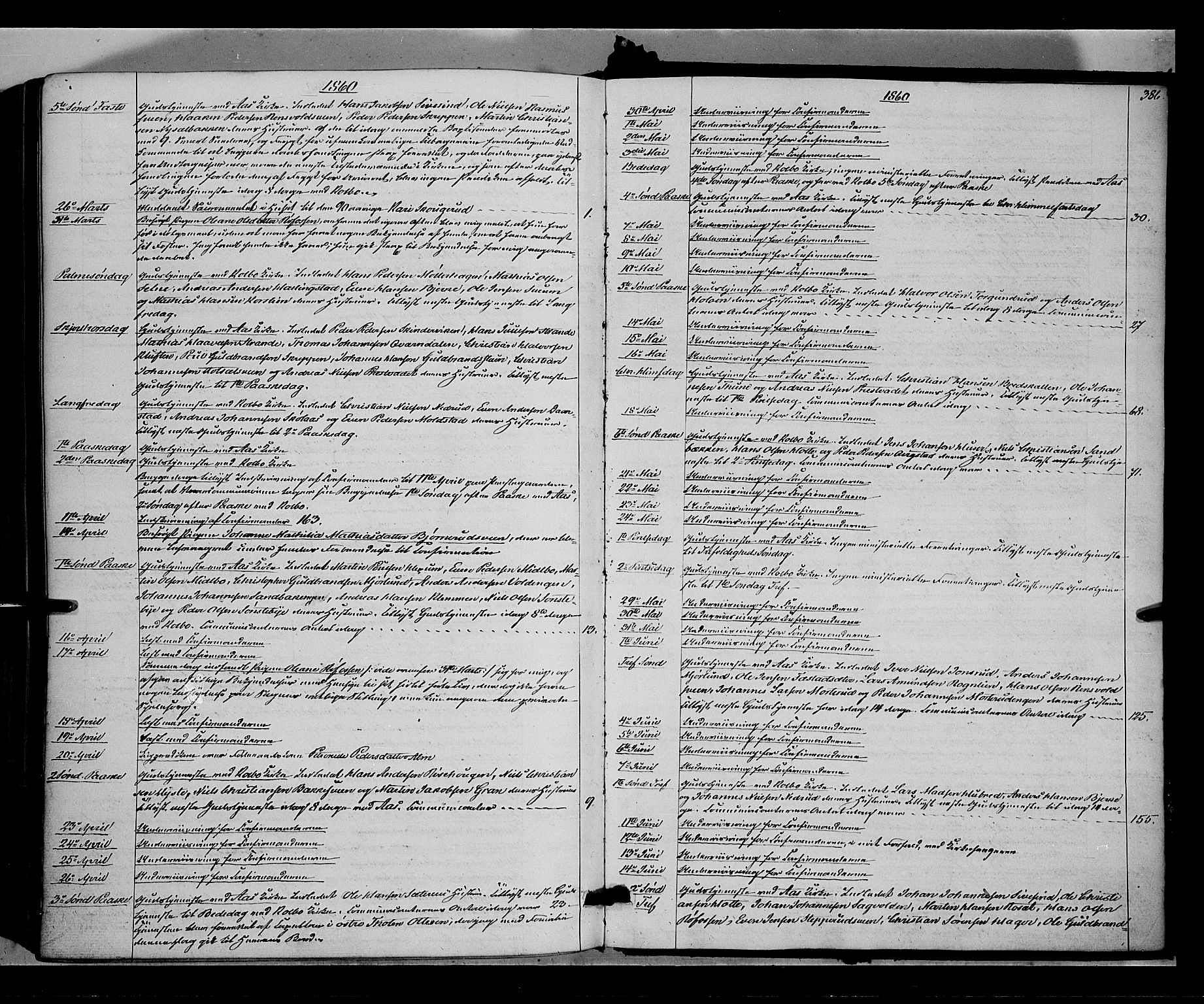 Vestre Toten prestekontor, SAH/PREST-108/H/Ha/Haa/L0006: Parish register (official) no. 6, 1856-1861, p. 386