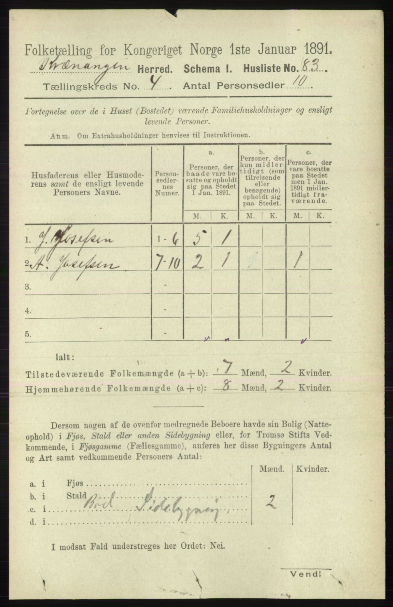 RA, 1891 census for 1943 Kvænangen, 1891, p. 1536