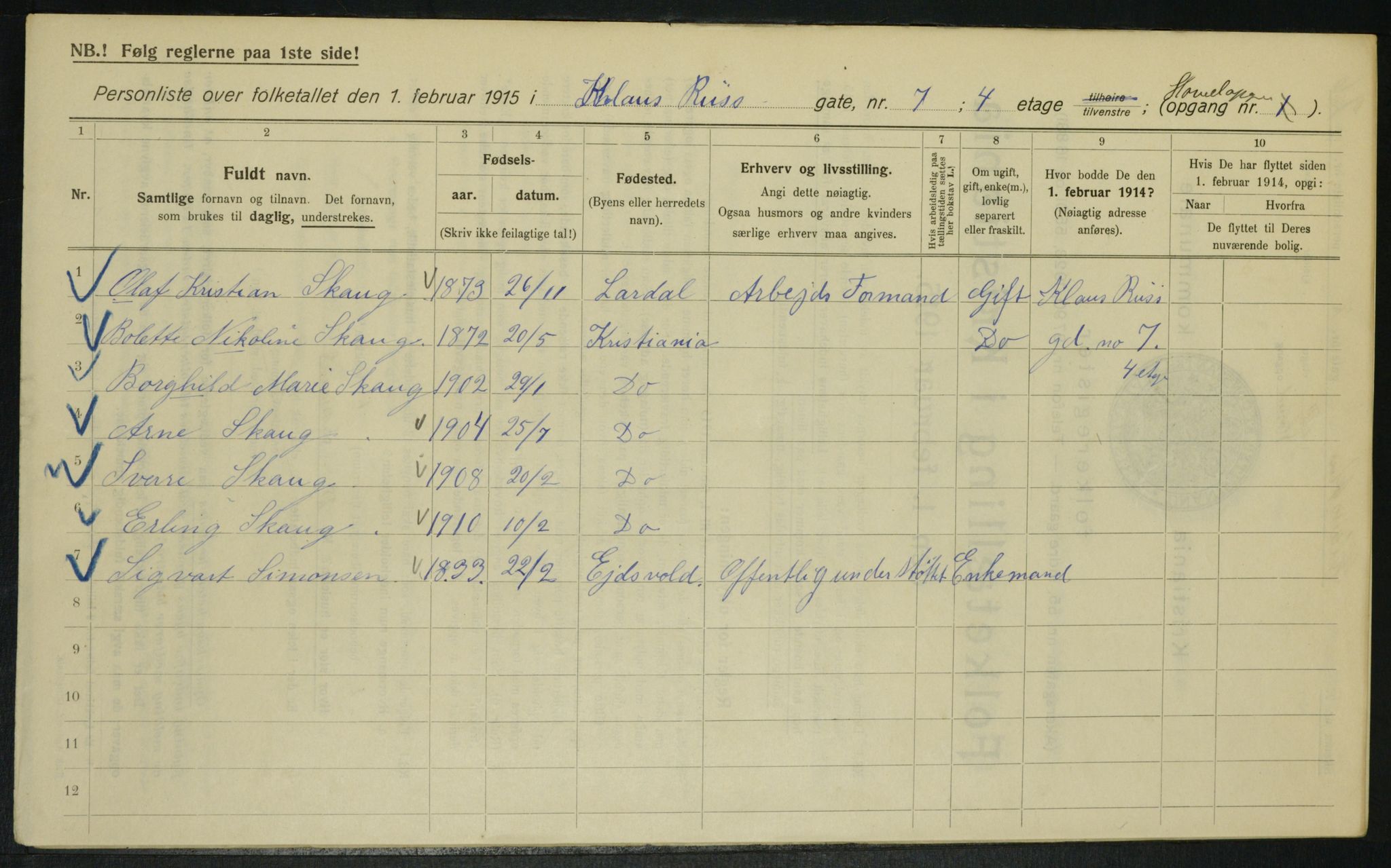 OBA, Municipal Census 1915 for Kristiania, 1915, p. 12787