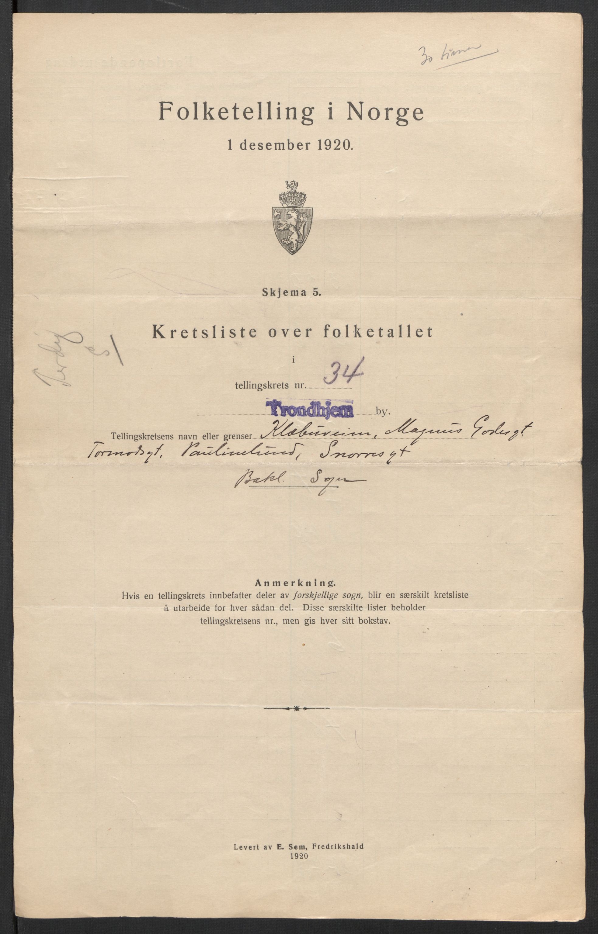 SAT, 1920 census for Trondheim, 1920, p. 116