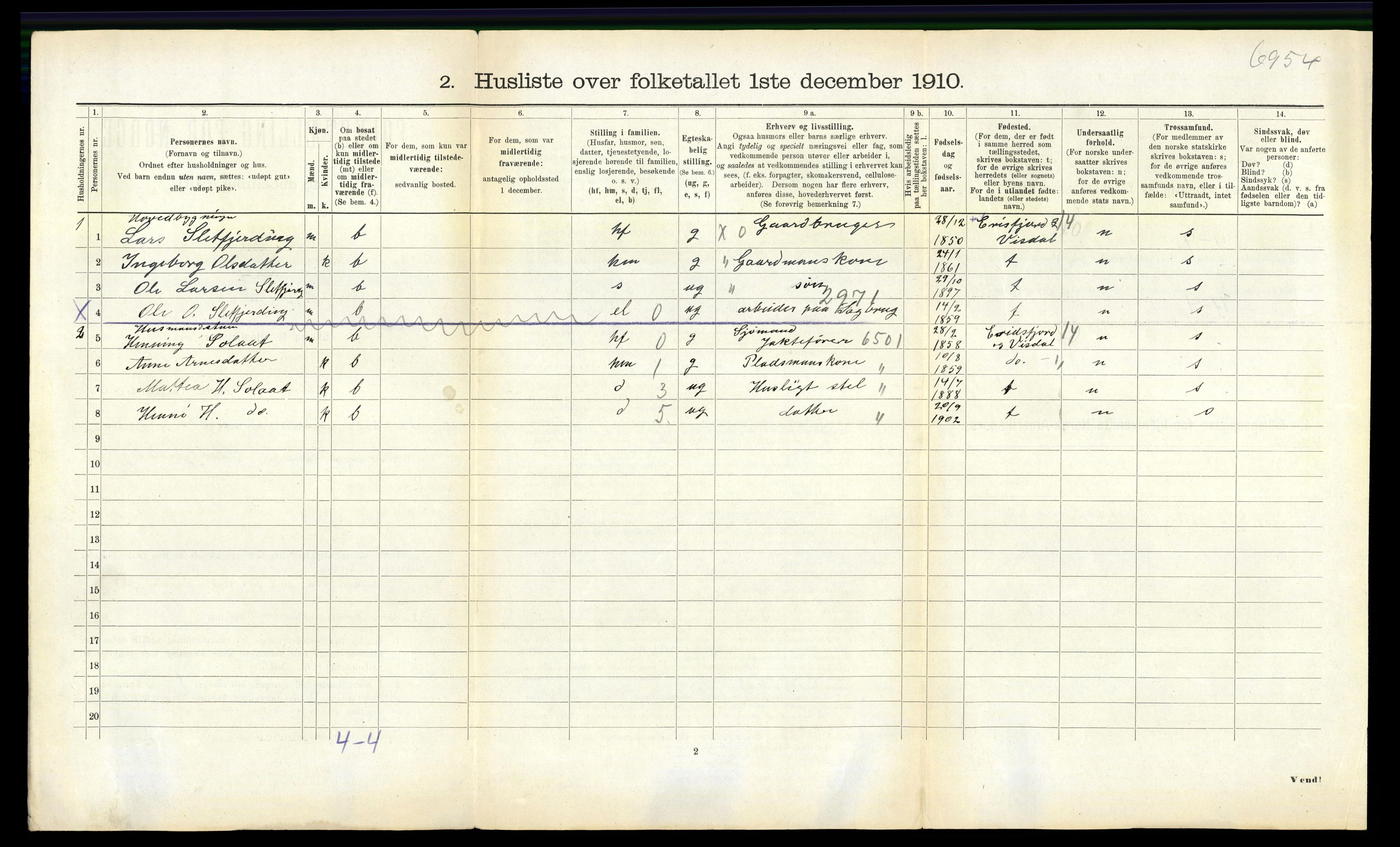 RA, 1910 census for Veøy, 1910, p. 331