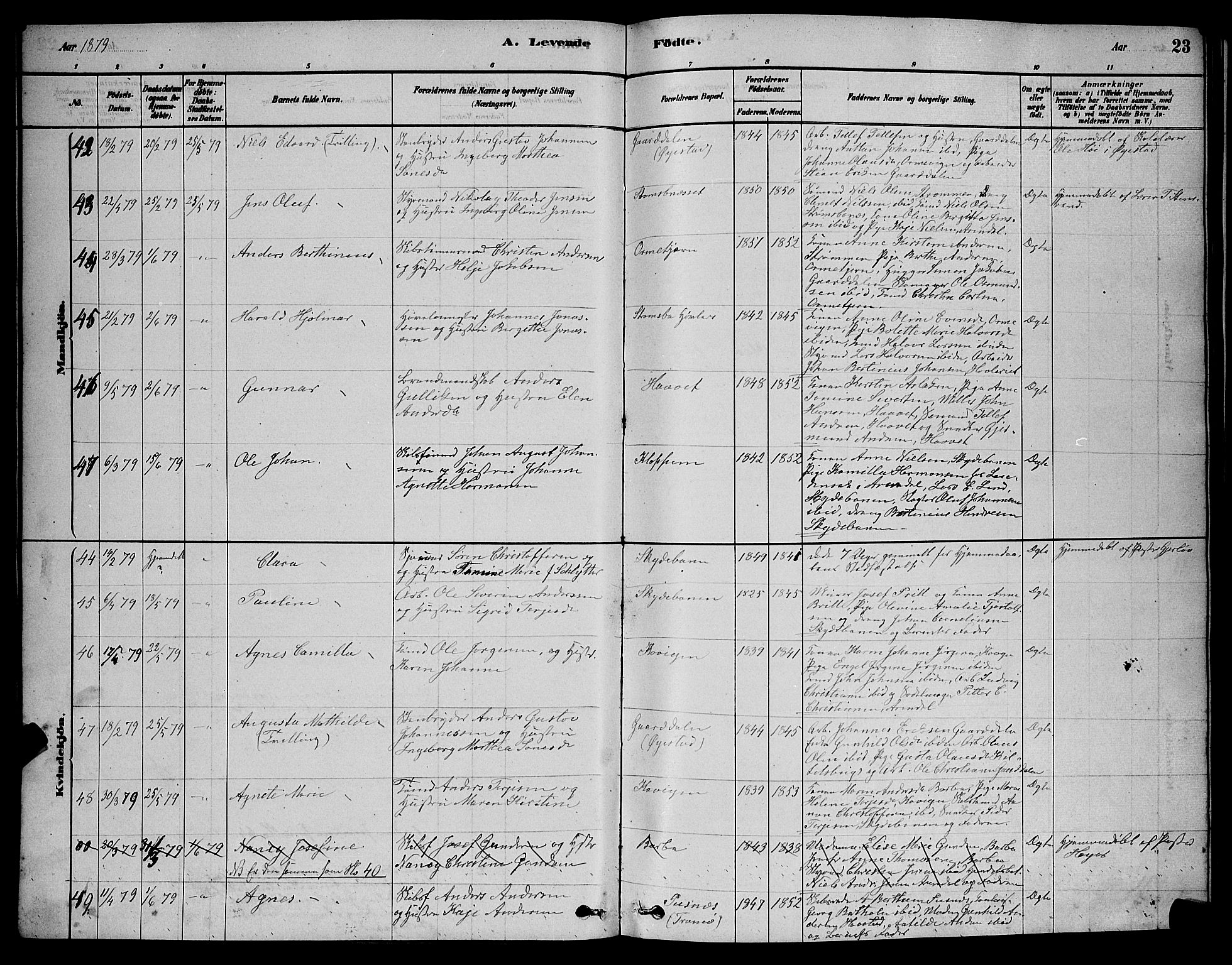 Barbu sokneprestkontor, AV/SAK-1111-0003/F/Fb/L0001: Parish register (copy) no. B 1, 1878-1890, p. 23