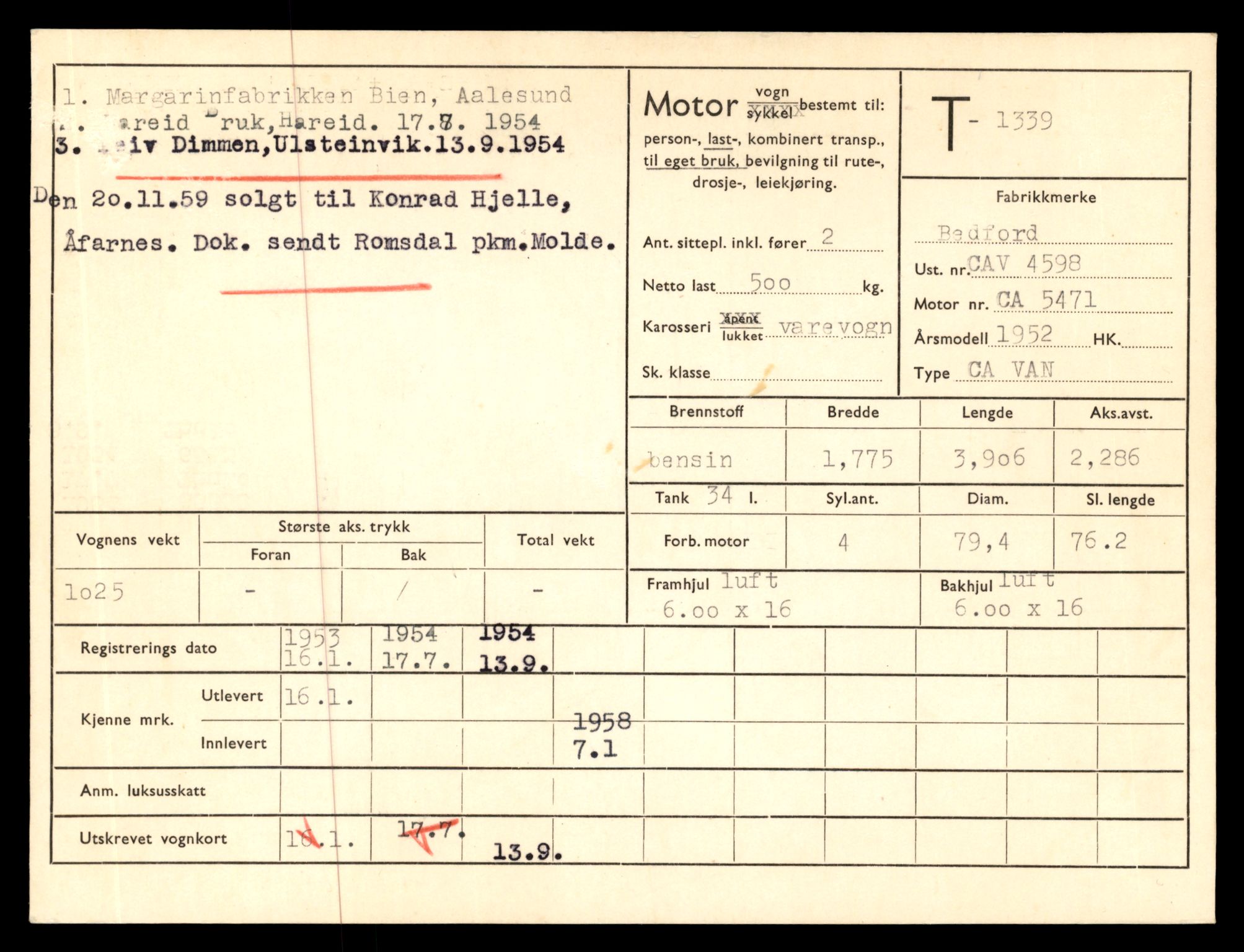 Møre og Romsdal vegkontor - Ålesund trafikkstasjon, AV/SAT-A-4099/F/Fe/L0012: Registreringskort for kjøretøy T 1290 - T 1450, 1927-1998, p. 1153